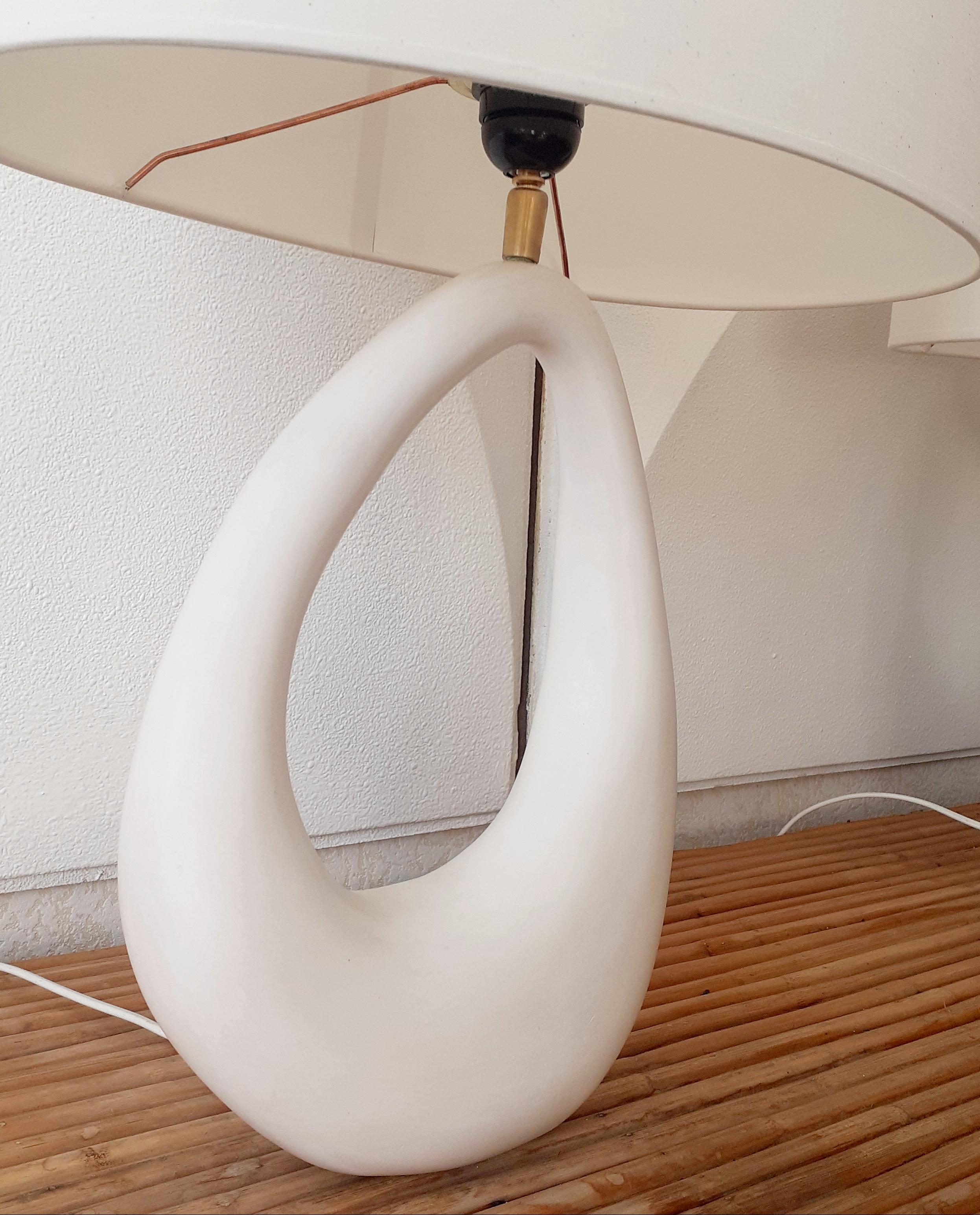 Pair of French Ceramic Hand-Built Lamps with Shade 2