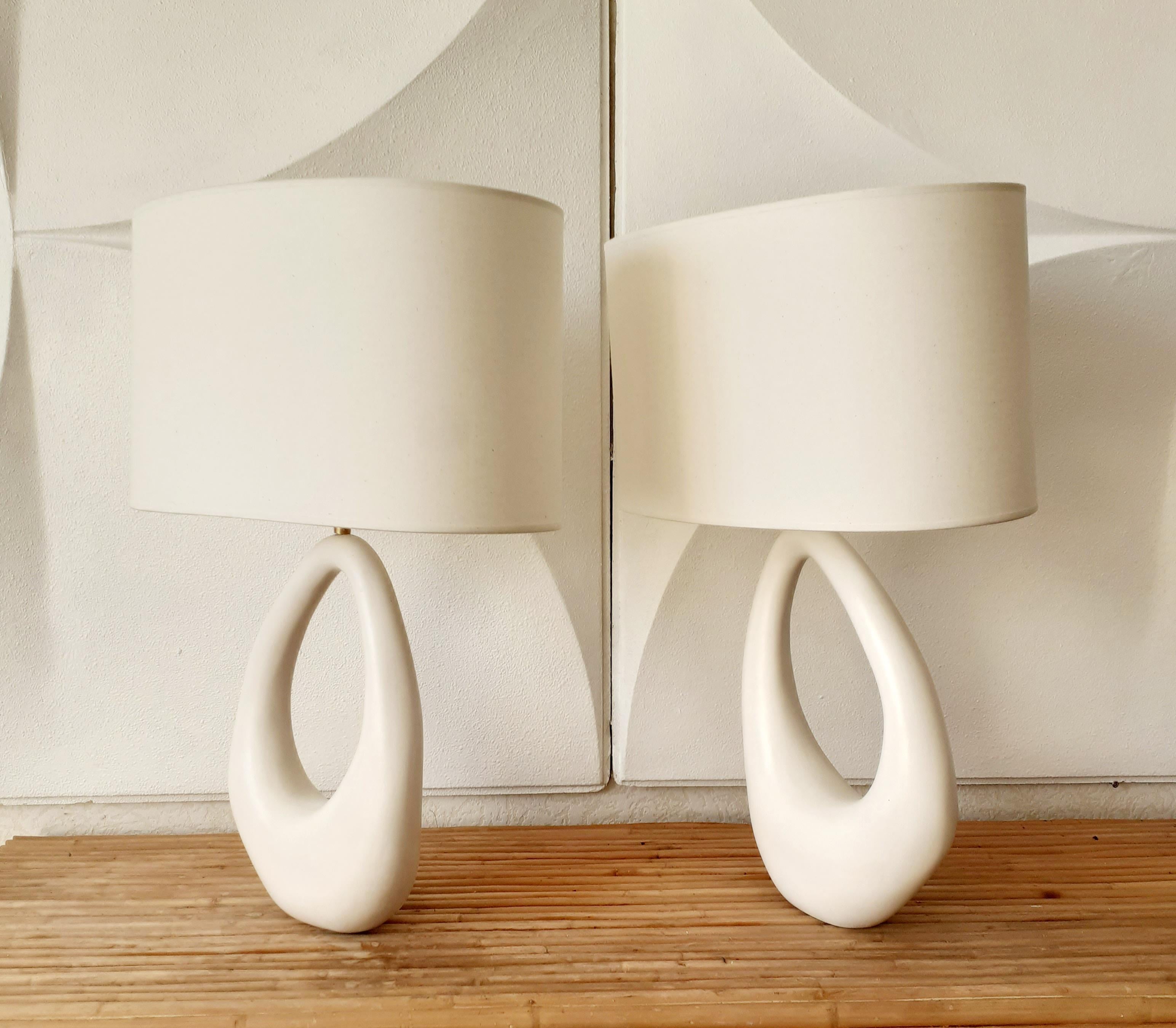 Pair of French Ceramic Hand-Built Lamps with Shade 3