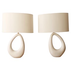 Pair of French Ceramic Hand-Built Lamps with Shade