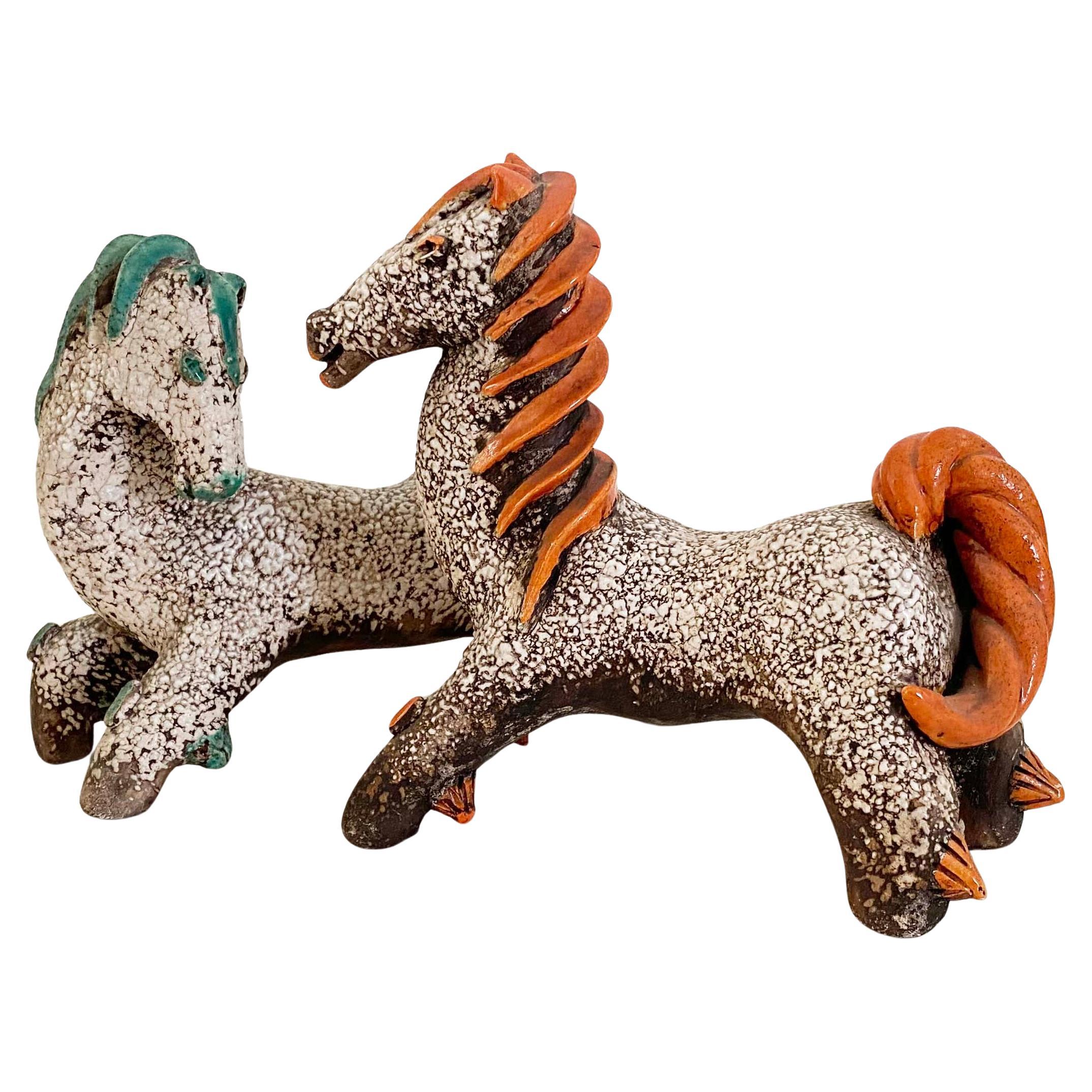 Pair of French Ceramic Horses Attributed to Colette Gueden for Atelier Primavera