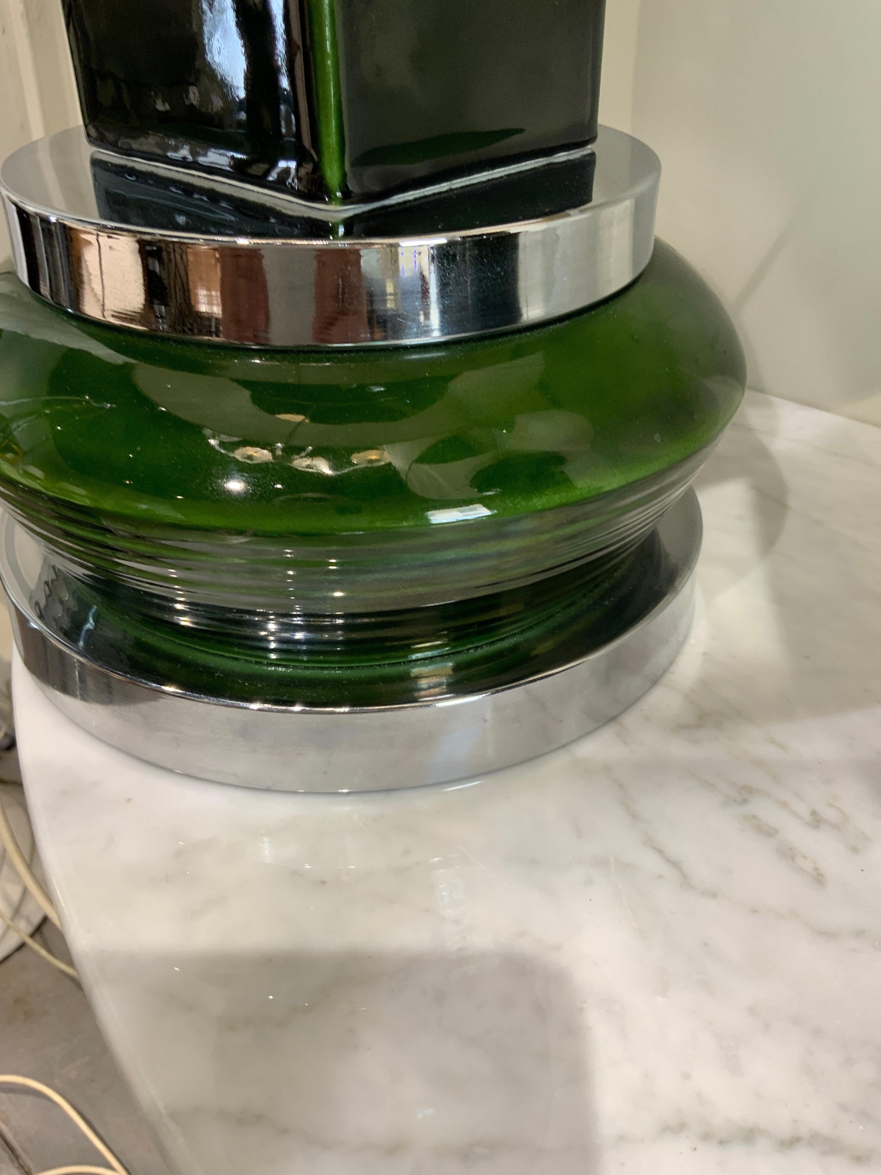 Pair of French ceramic lamps with steel base circa 1970 In Good Condition For Sale In PARIS, FR
