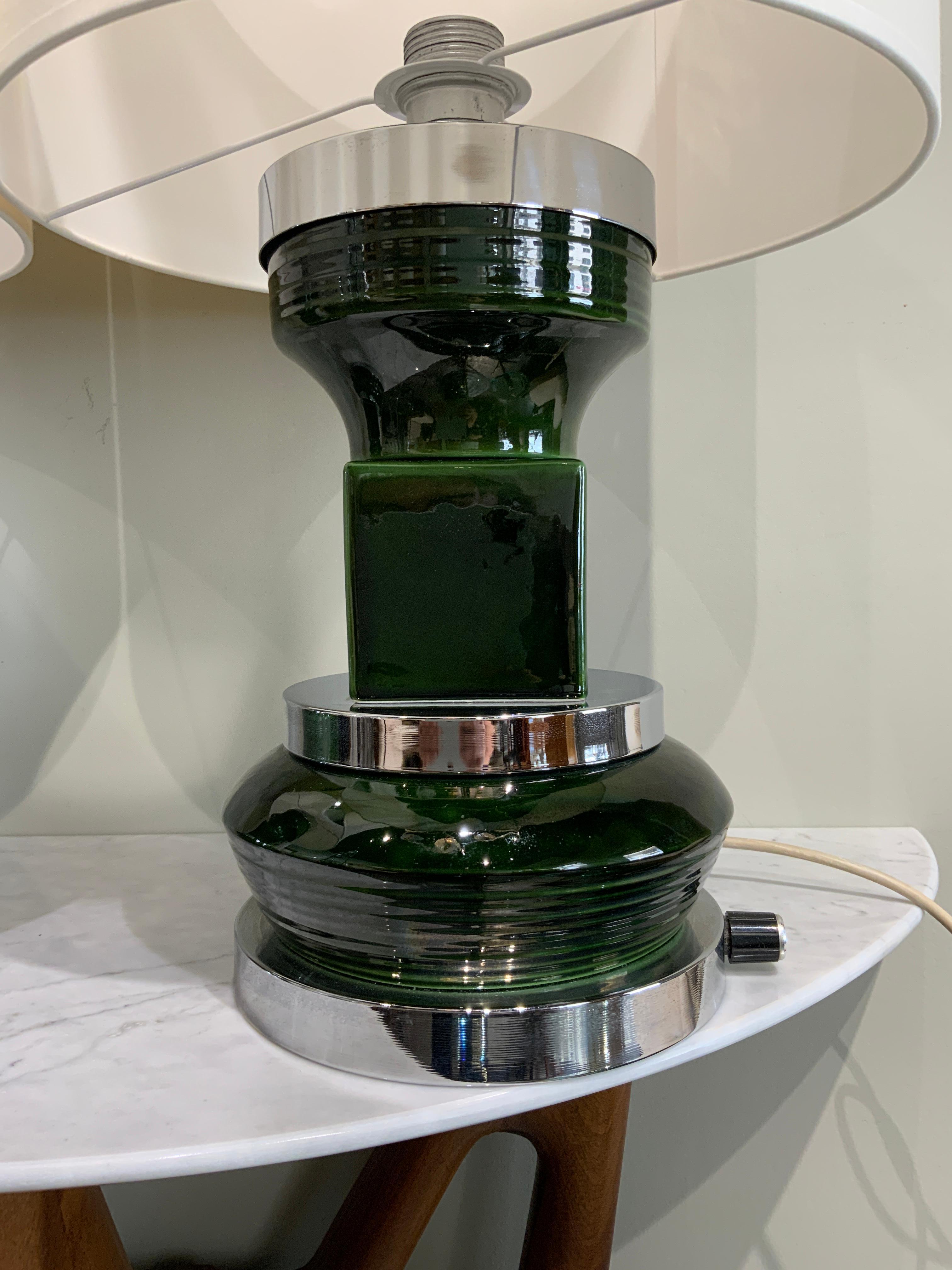 Ceramic Pair of French ceramic lamps with steel base circa 1970 For Sale