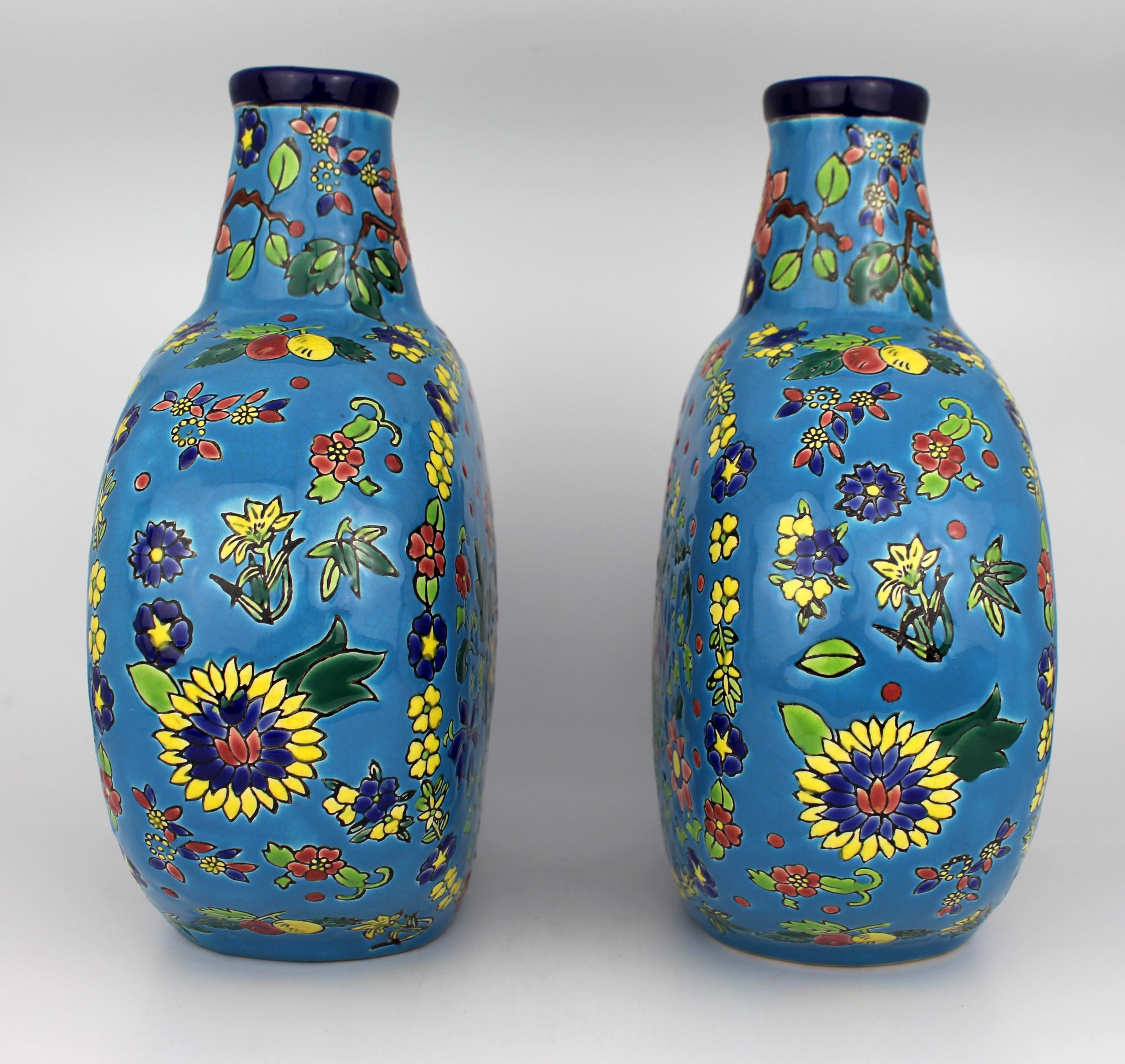 Pair of French Ceramic Moonflask Vases c.1910 For Sale 4