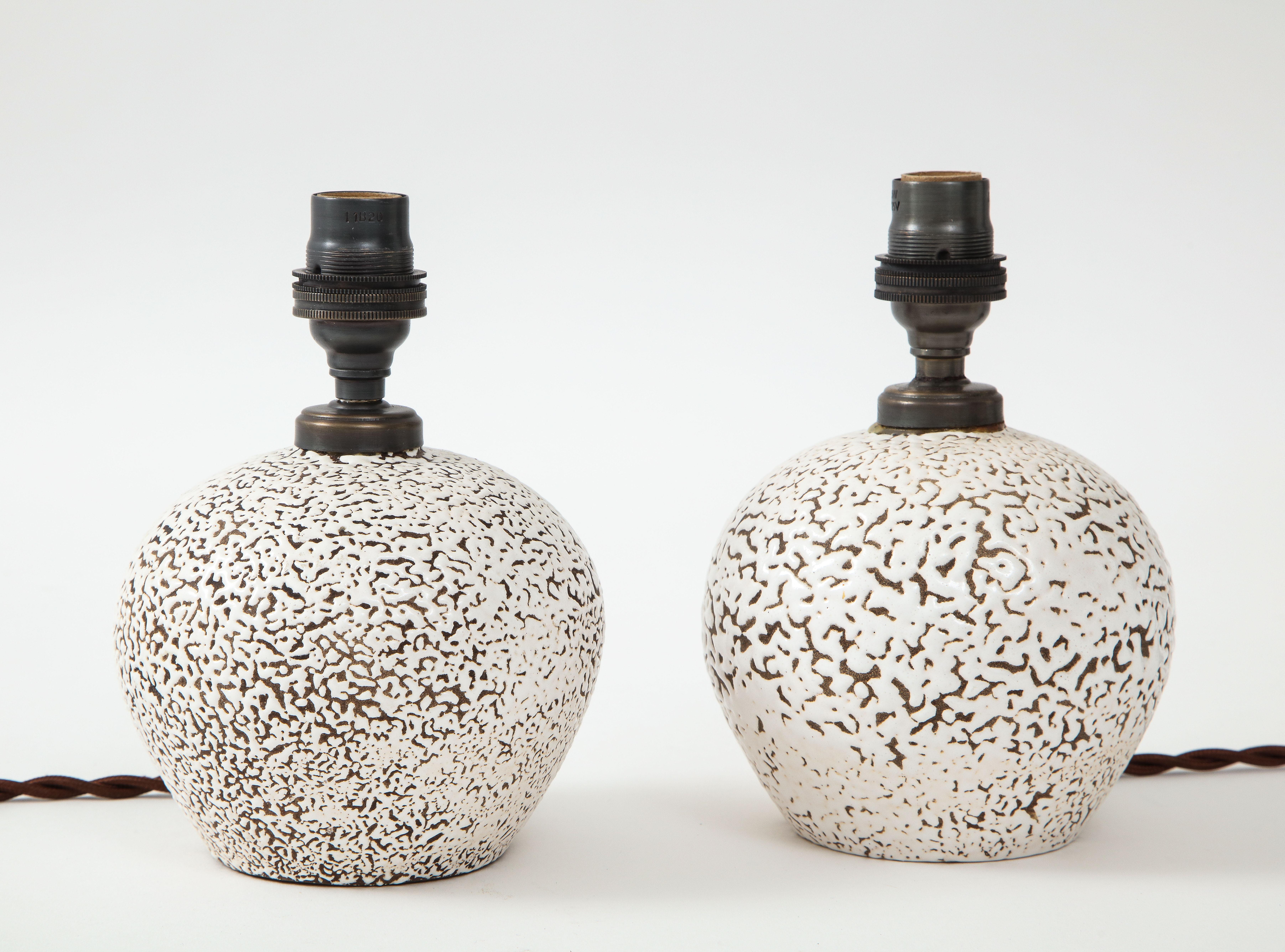 Art Deco Pair of French Ceramic Table Lamps in the Style of Jean Besnard, c. 1926