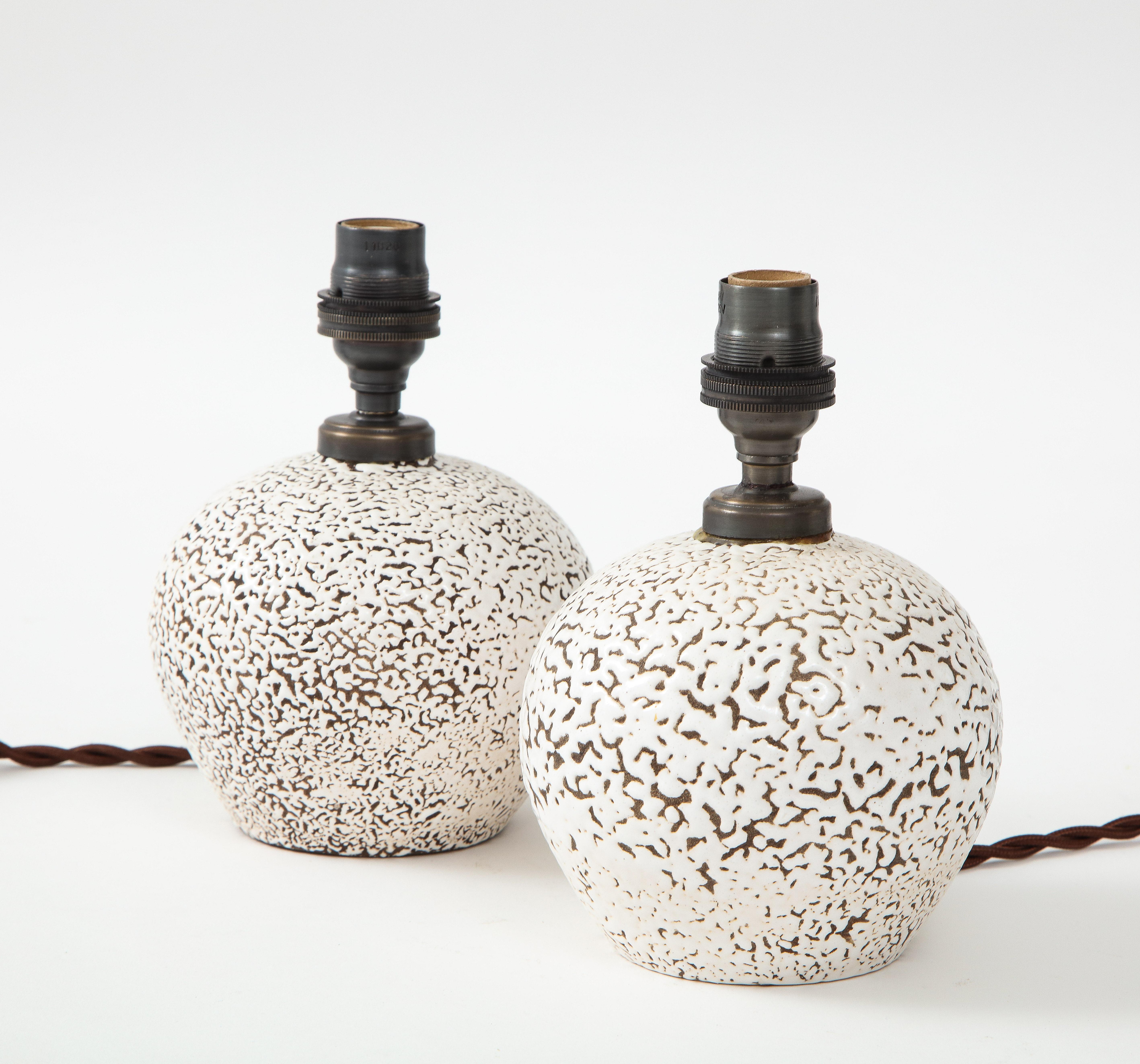 Early 20th Century Pair of French Ceramic Table Lamps in the Style of Jean Besnard, c. 1926