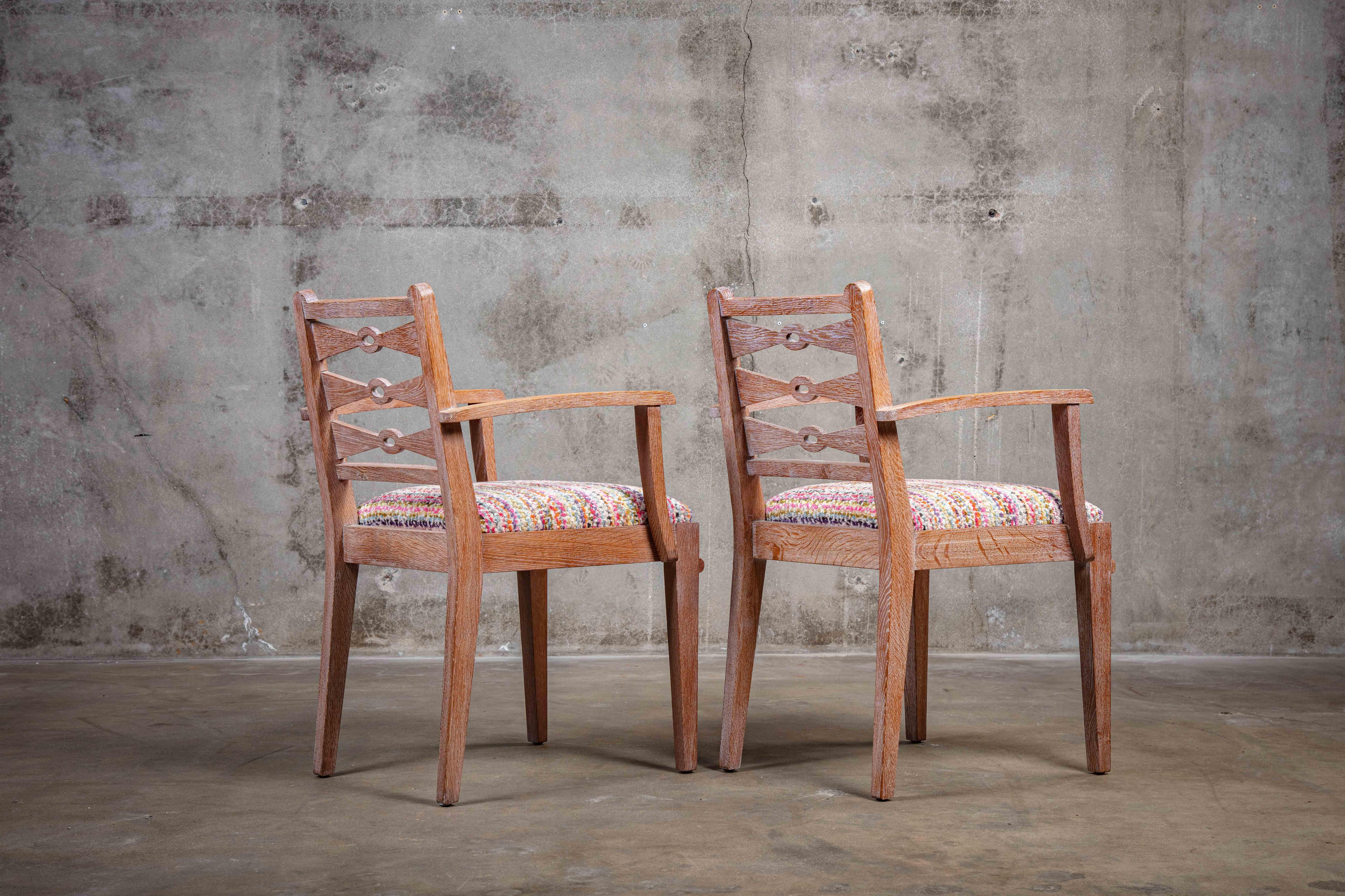 Mid-20th Century Pair of French Cerused Oak Armchairs