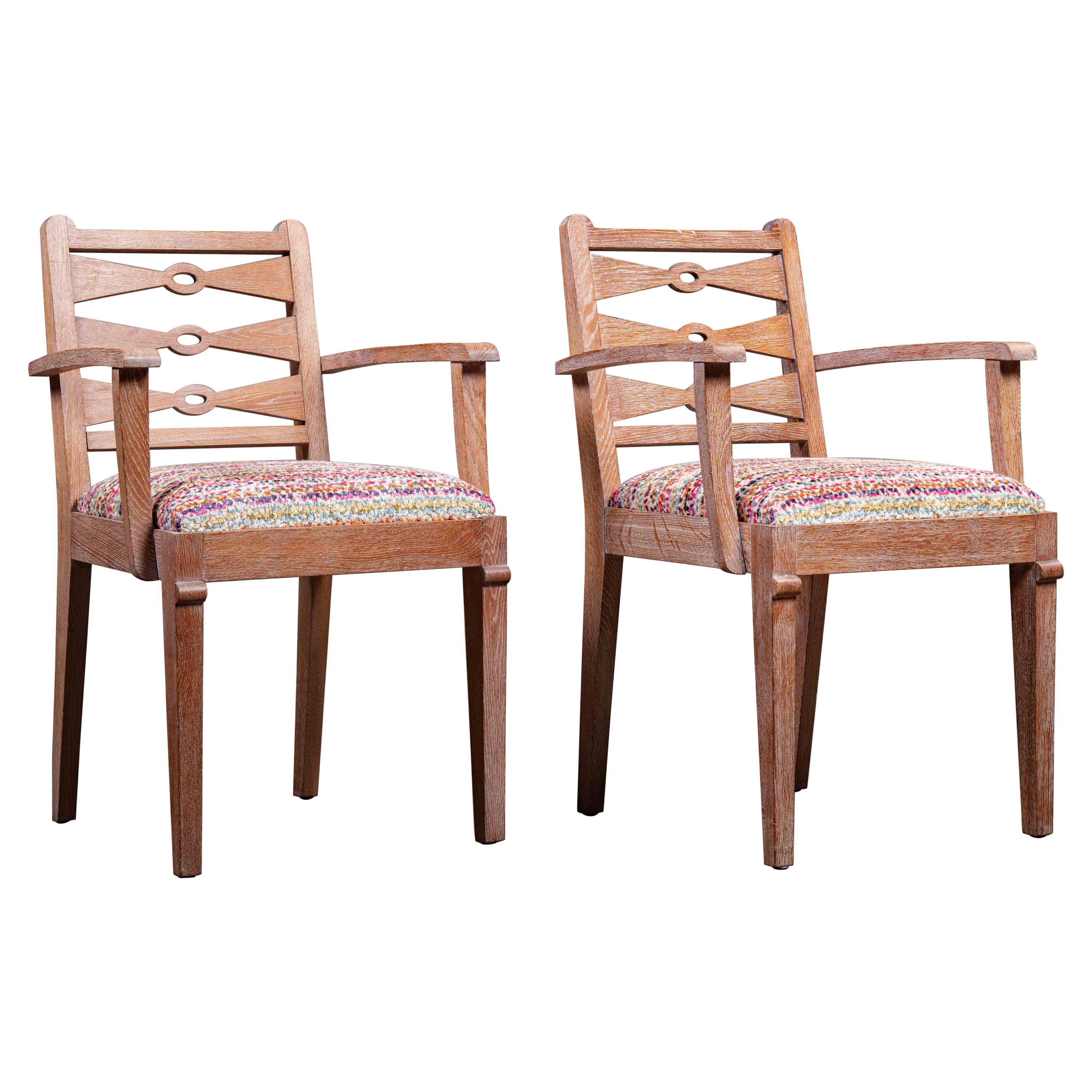 Pair of French Cerused Oak Armchairs