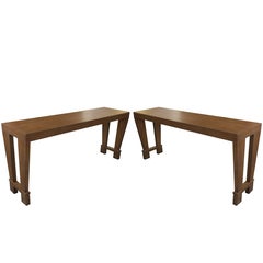 Pair of French Cerused Oak Consoles with Greek Key Pattern Motif