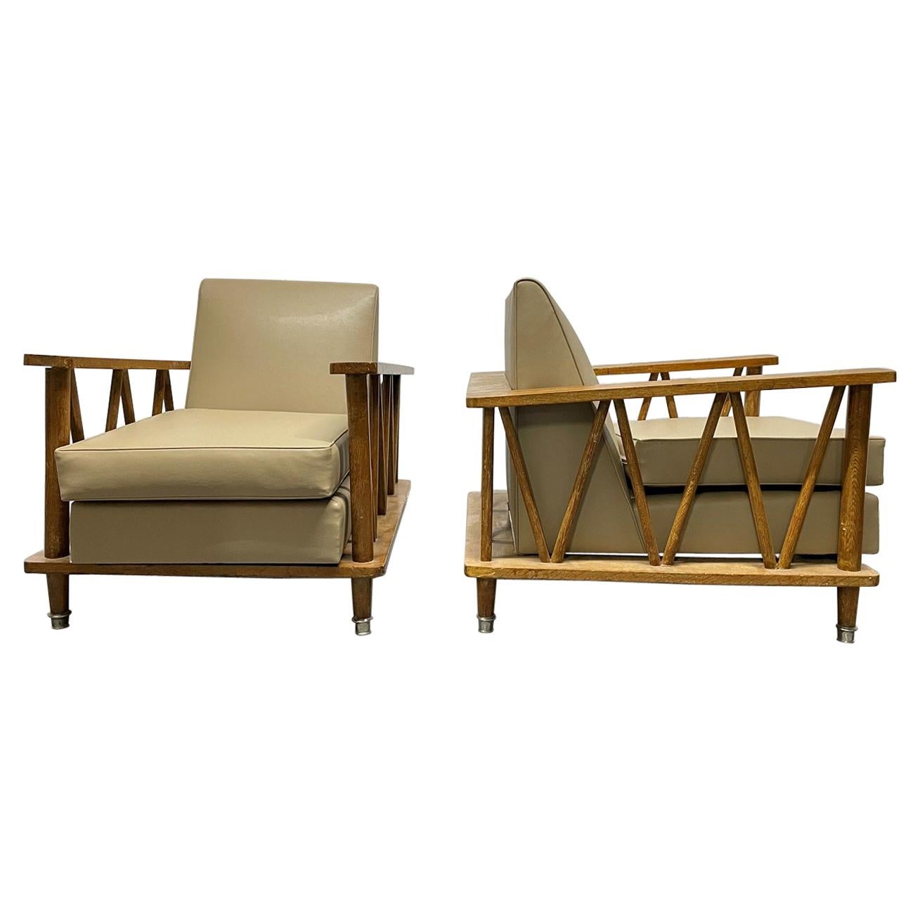 Pair of French Cerused Oak Lounge Chairs in the Style of Jean Michel Frank