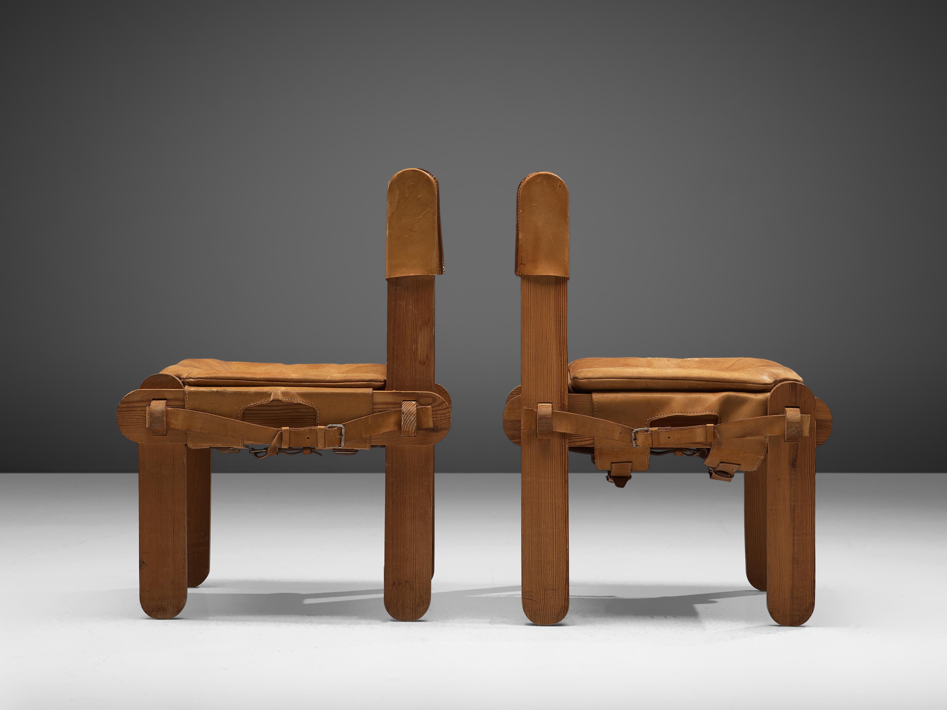 Pair of French Chairs in Cognac Leather 1