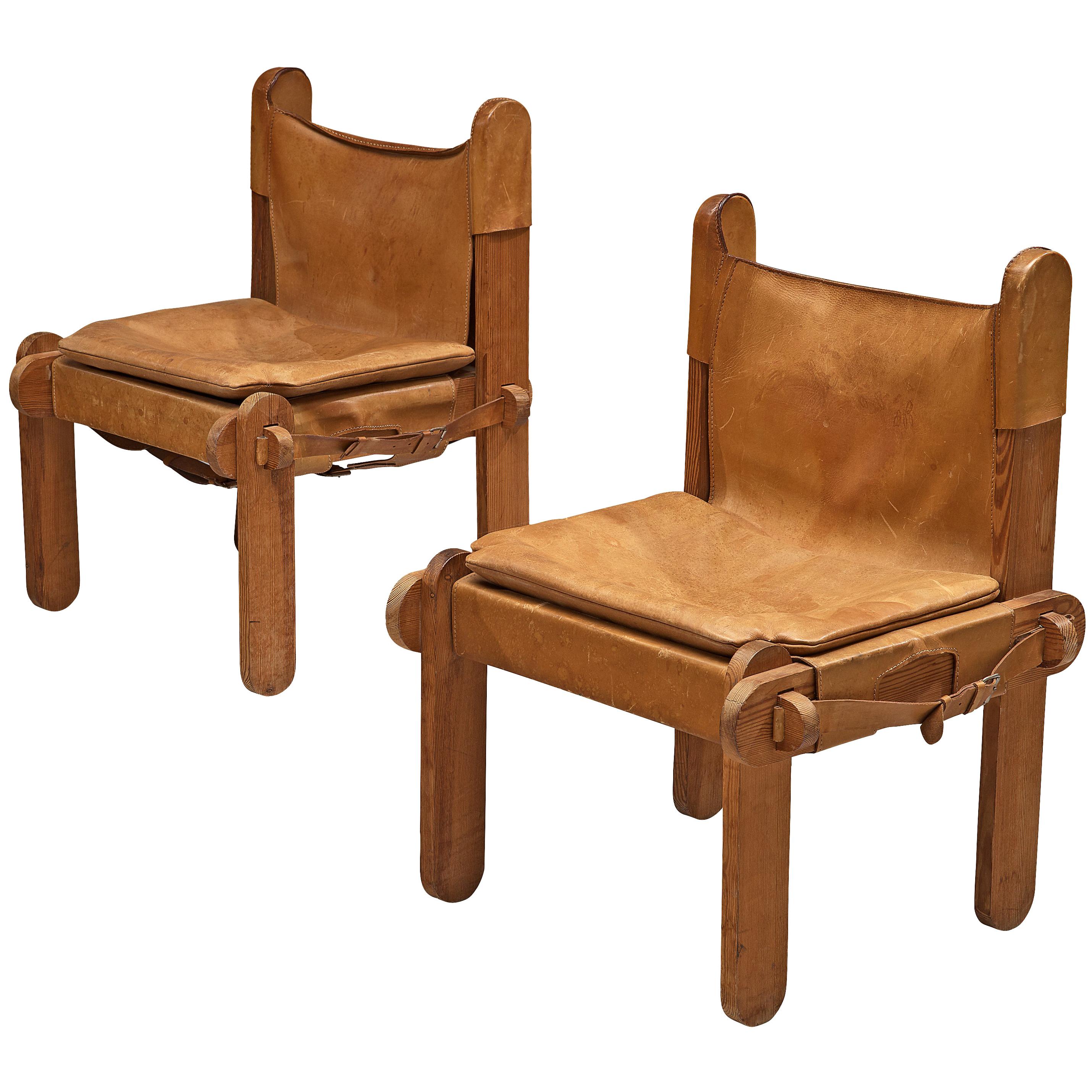 Pair of French Chairs in Cognac Leather