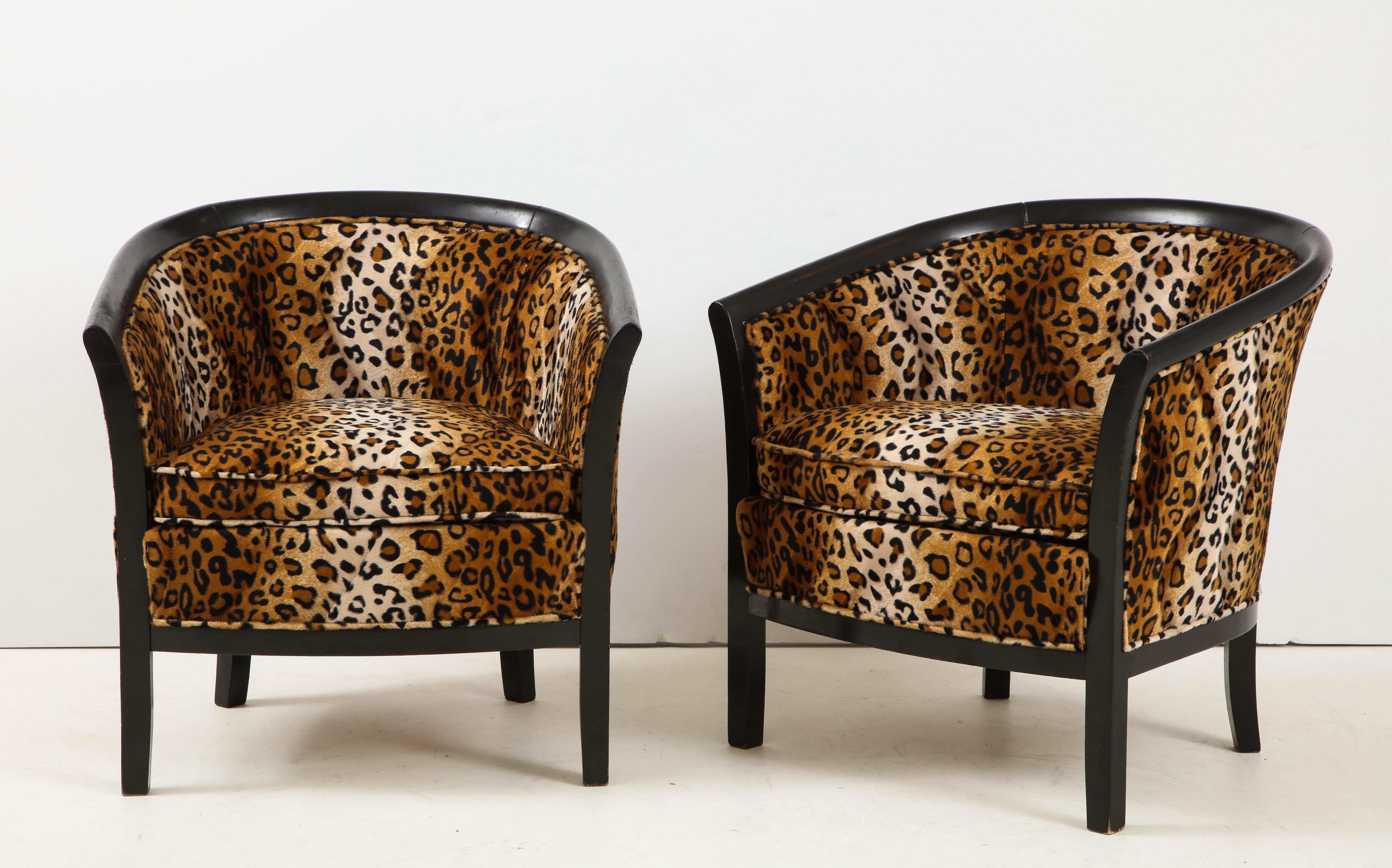 Late 20th Century Pair of French Chairs with Leopard Fabric