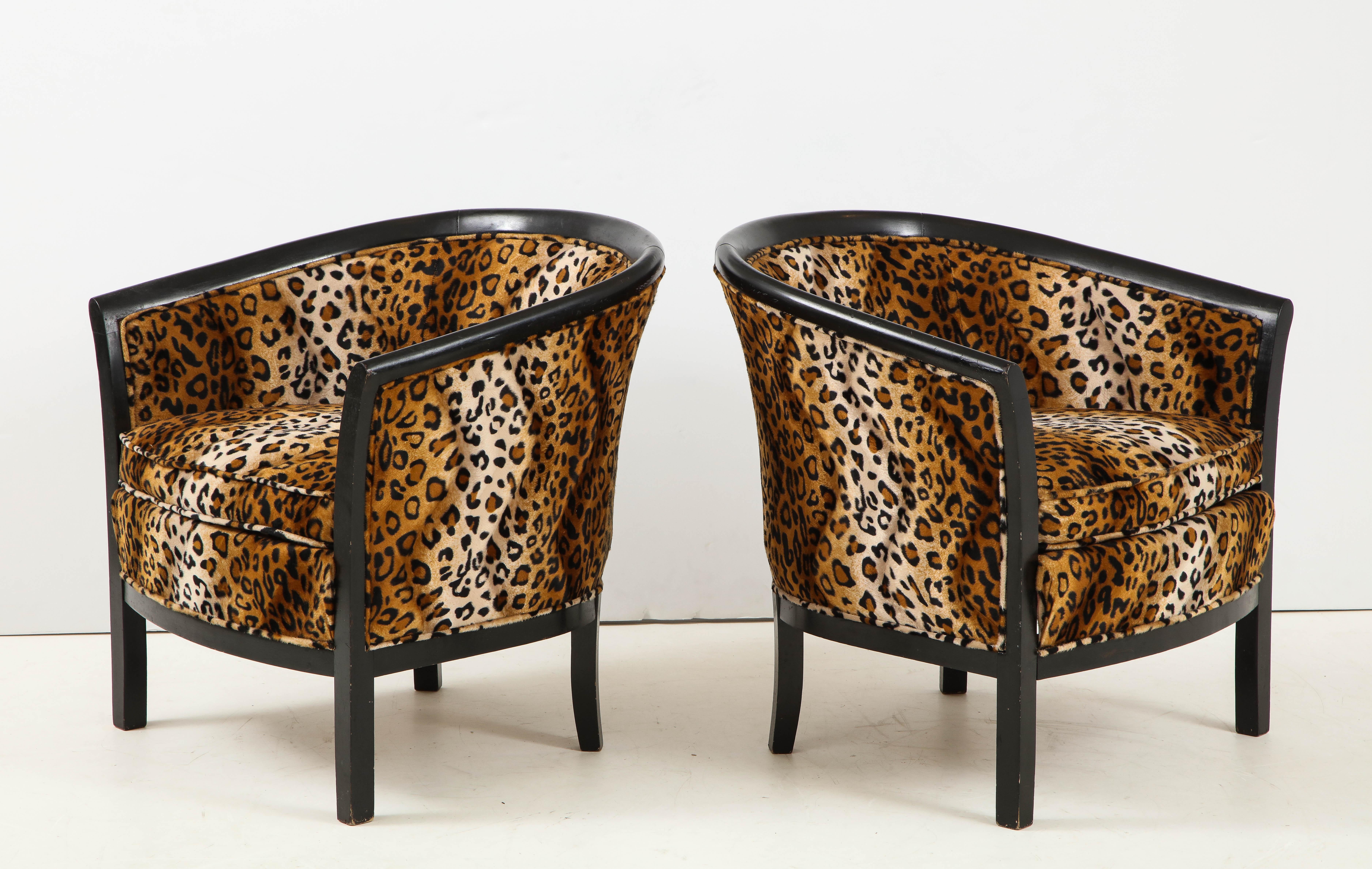 Lacquer Pair of French Chairs with Leopard Fabric