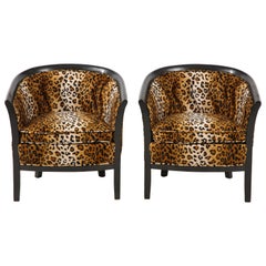Vintage Pair of French Chairs with Leopard Fabric