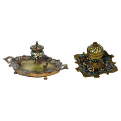 Pair Of French Champlevé Inkwell, (Napoleon III)