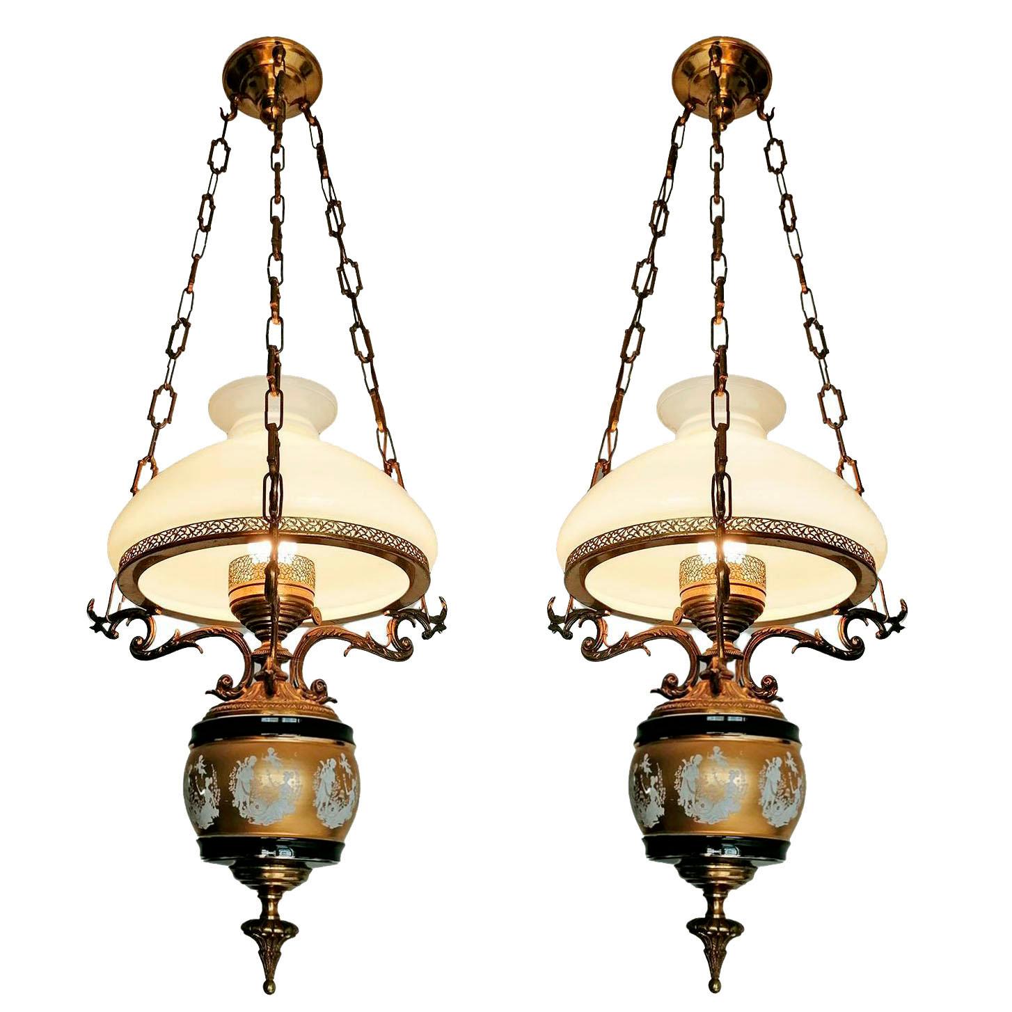 antique hanging oil lamps