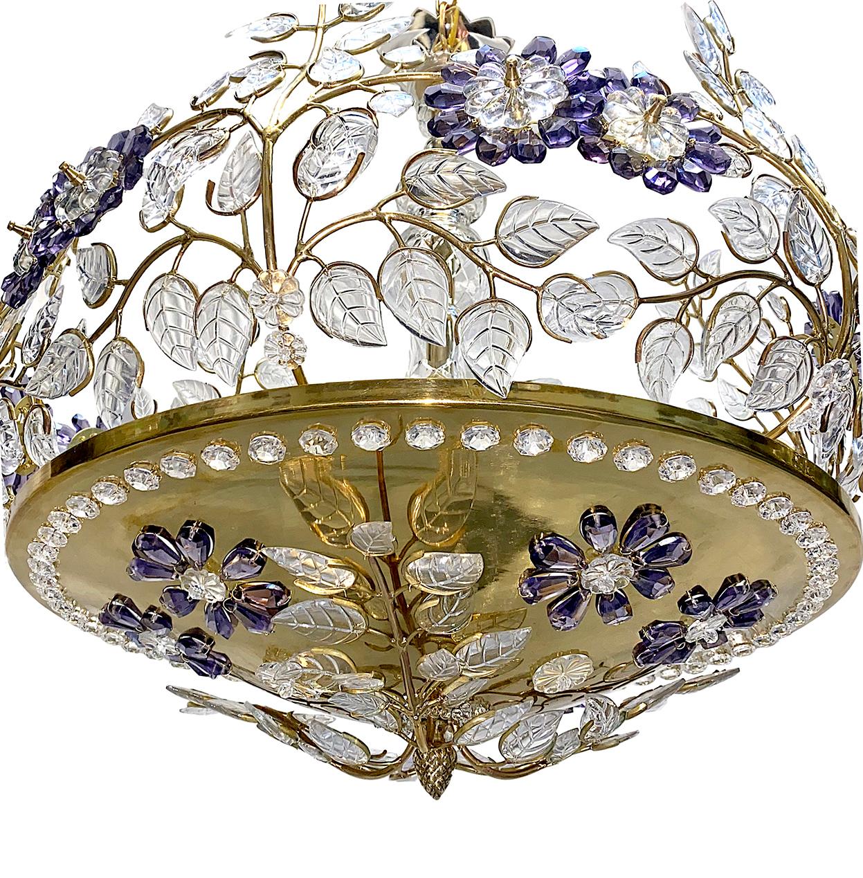 Mid-20th Century Pair of French Chandeliers with Amethyst Flowers For Sale