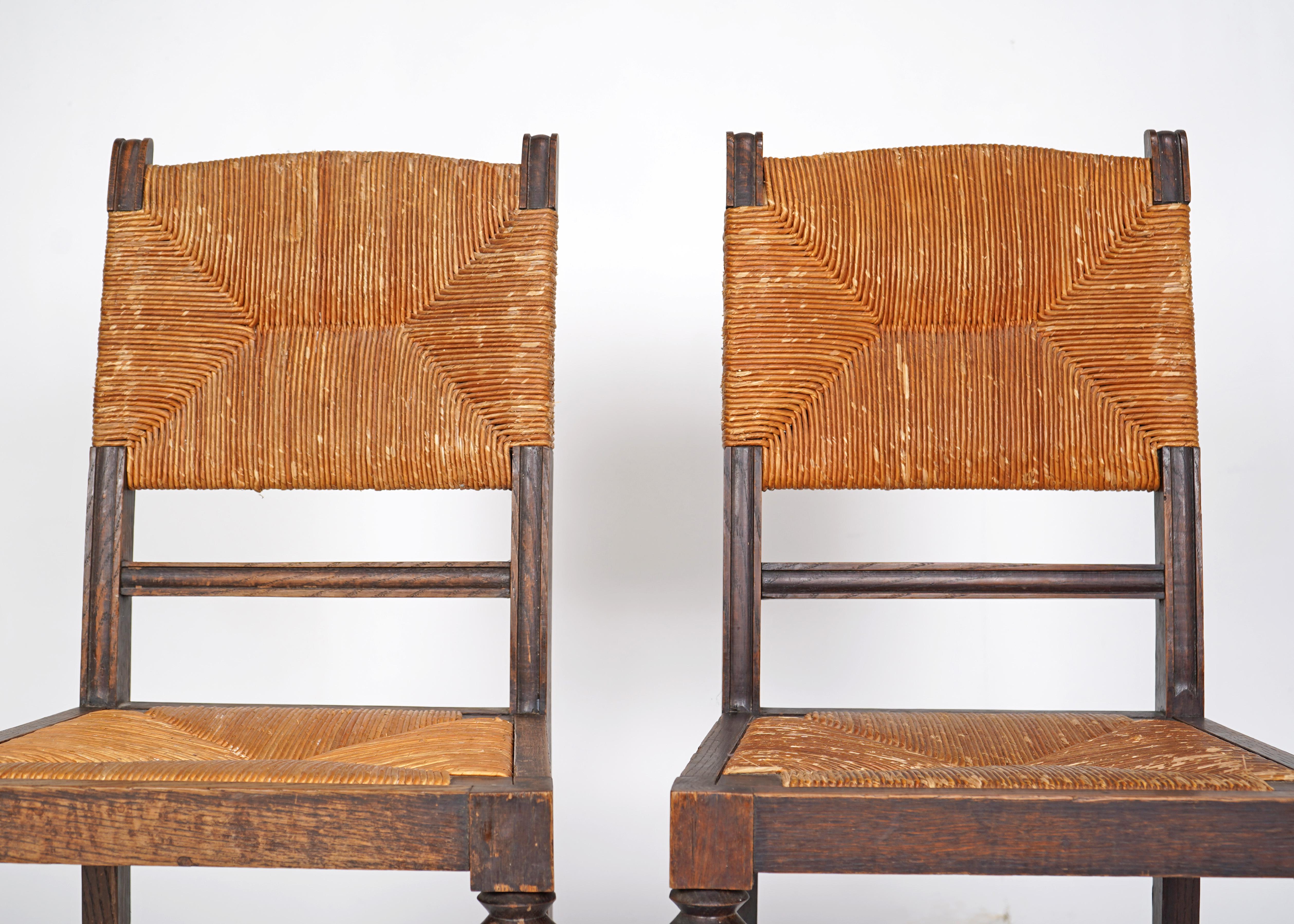 Pair Of French Charles Dudouyt Style Chairs - Wooden with Rush Seat For Sale 3