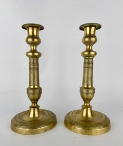 Pair of French Charles X Brass Candlesticks, circa 1830