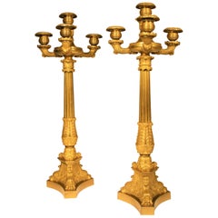 Pair of French Charles X Gilt Bronze Candelabra, Early 19th Century