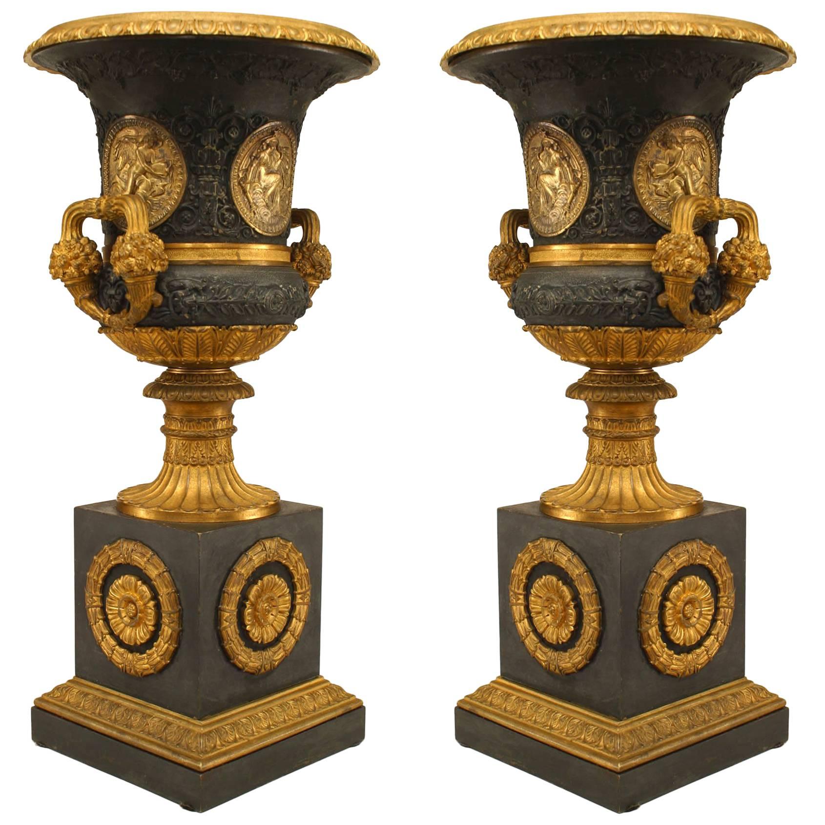 Pair of French Charles X Ormolu and Bronze Campagna Urns For Sale