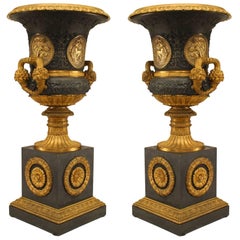 Paire d'urnes de campagne françaises Charles X en bronze et ormolu