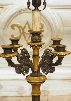 Pair of French Charles X Patinated Bronze Candelabra Lamps, Circa 1830s