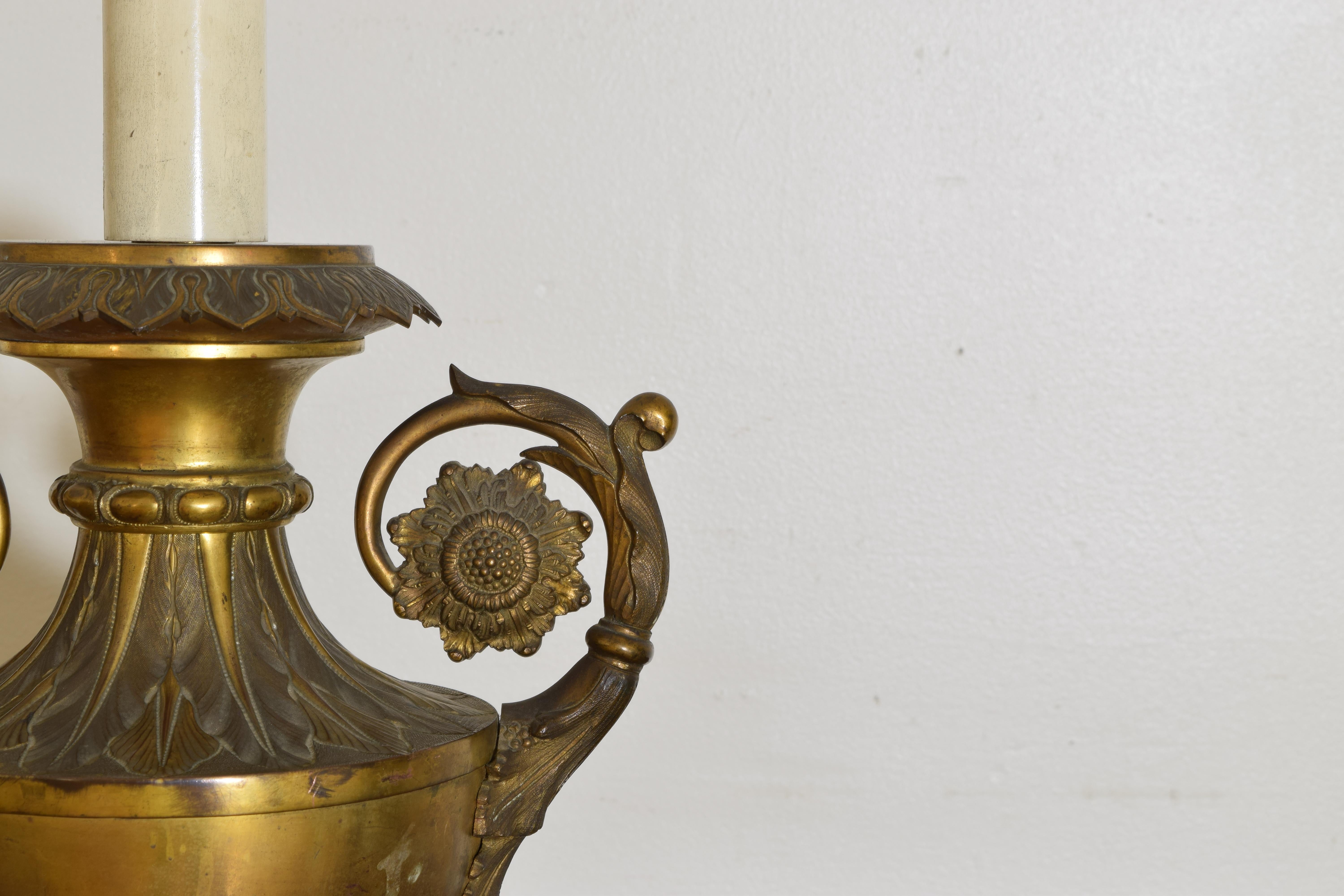 19th Century Pair of French Charles X Period Gilded Bronze Table Lamps, ca. 1825 For Sale