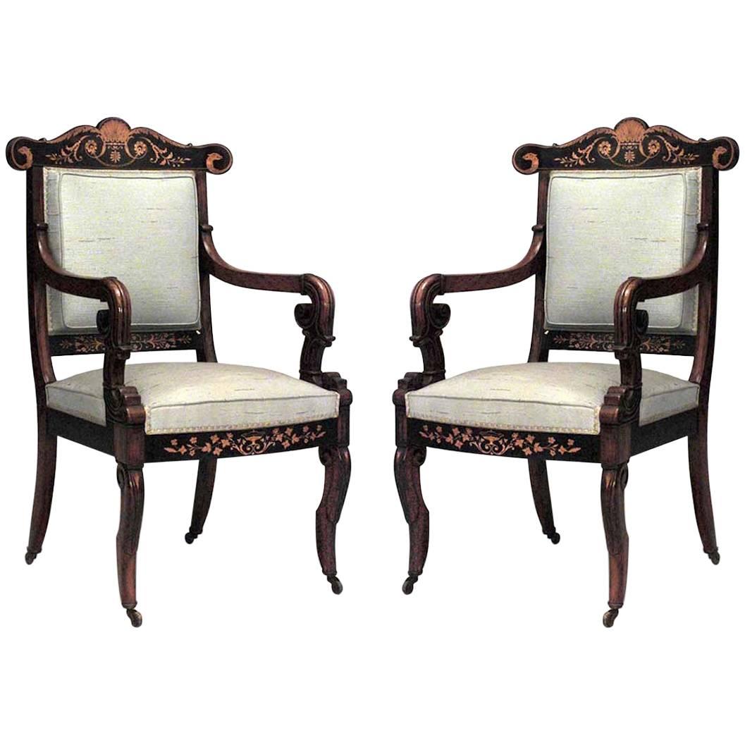Paire de fauteuils français Charles X en bois de rose