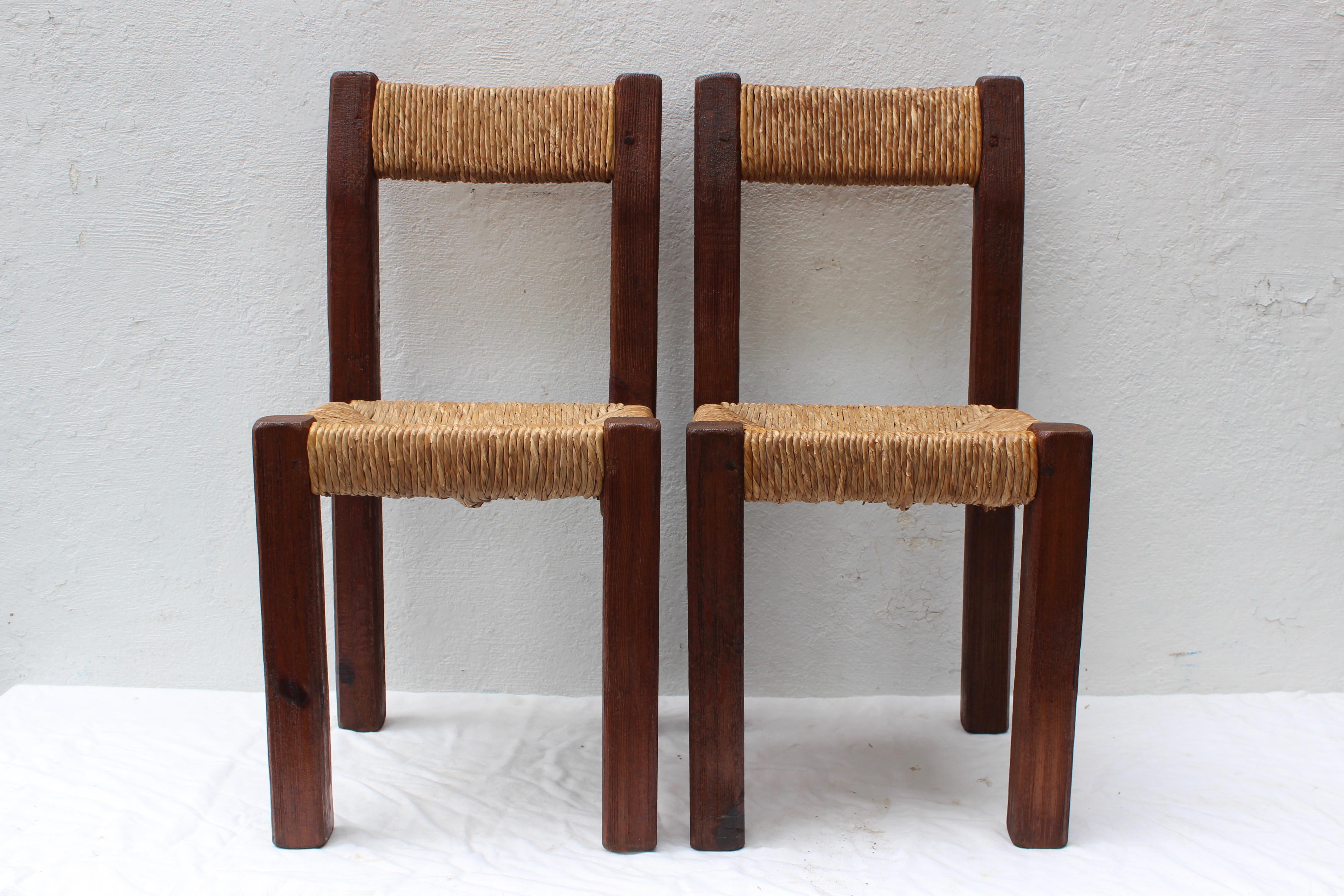 Pair of French Charlotte Perriand Style Primitive Chairs In Excellent Condition In East Hampton, NY