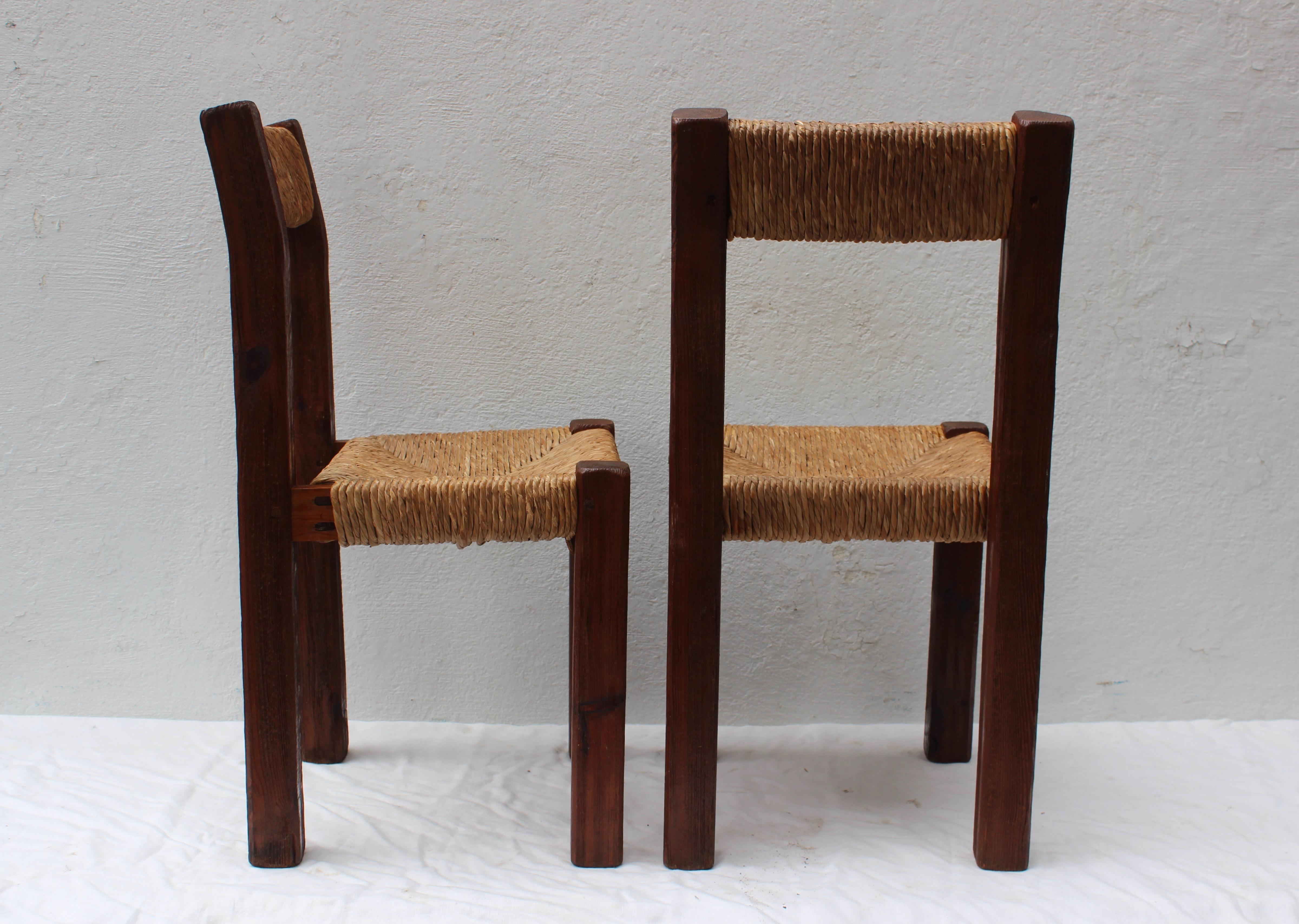20th Century Pair of French Charlotte Perriand Style Primitive Chairs