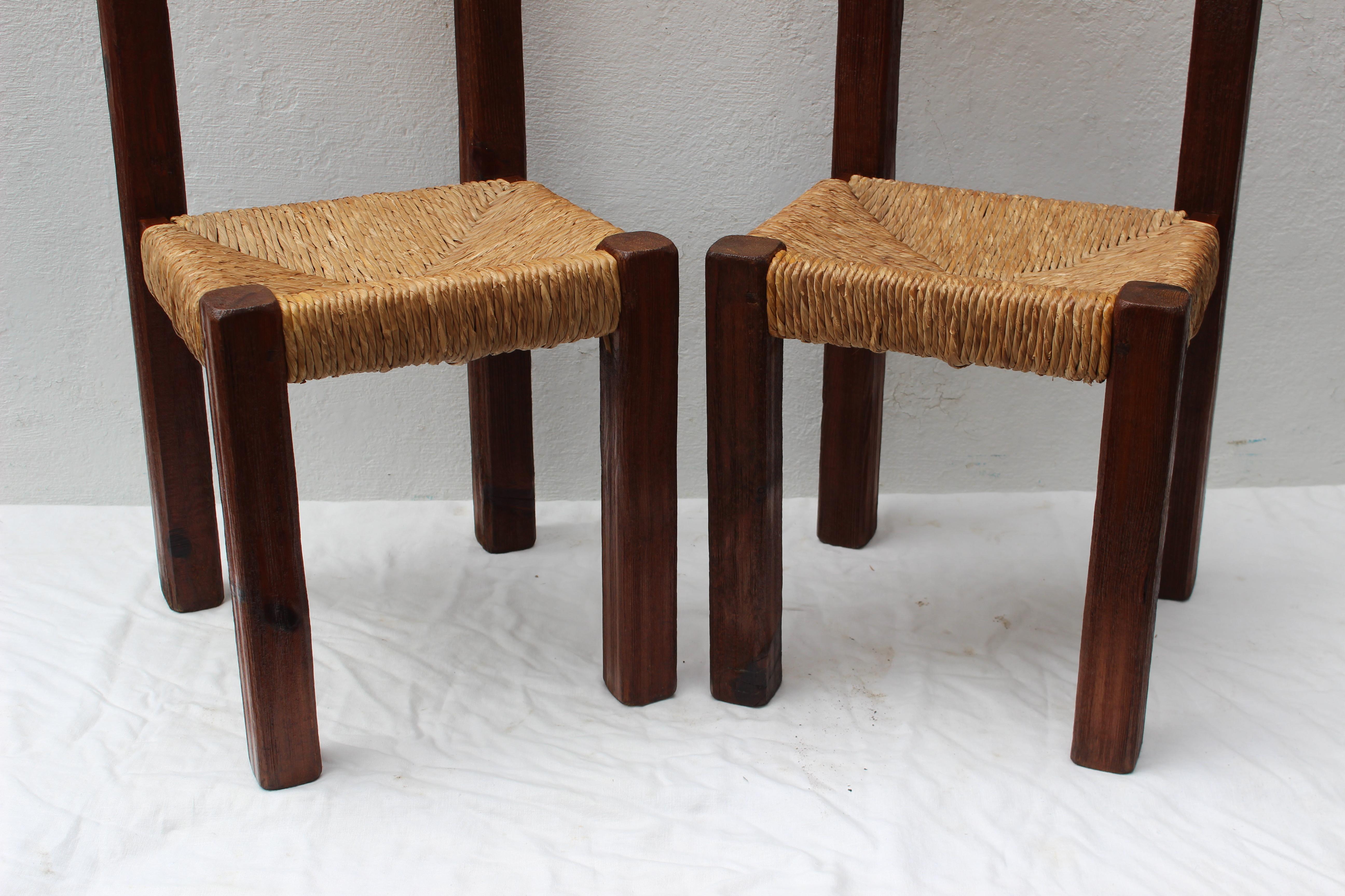 Pair of French Charlotte Perriand Style Primitive Chairs 1