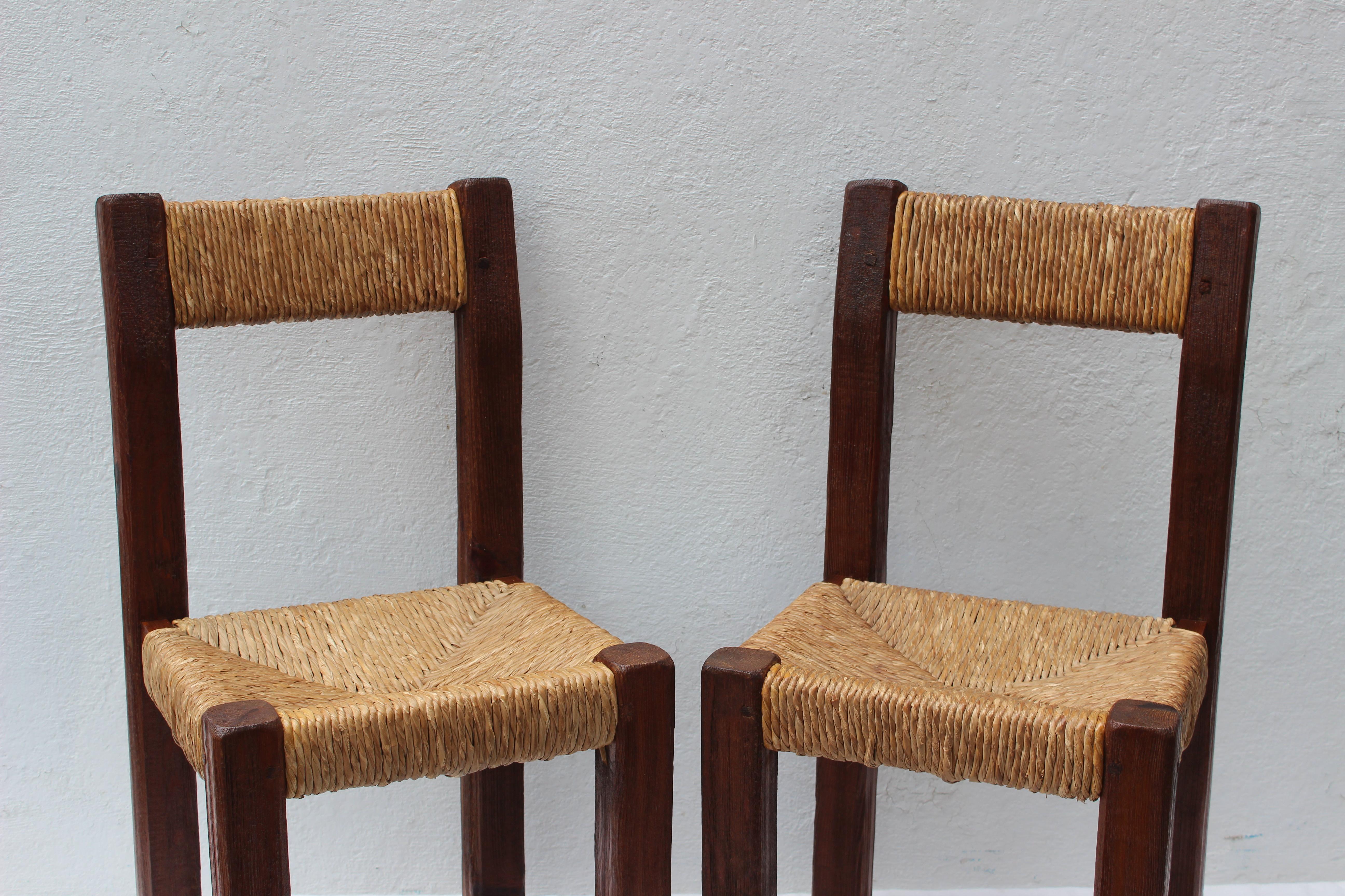 Pair of French Charlotte Perriand Style Primitive Chairs 2