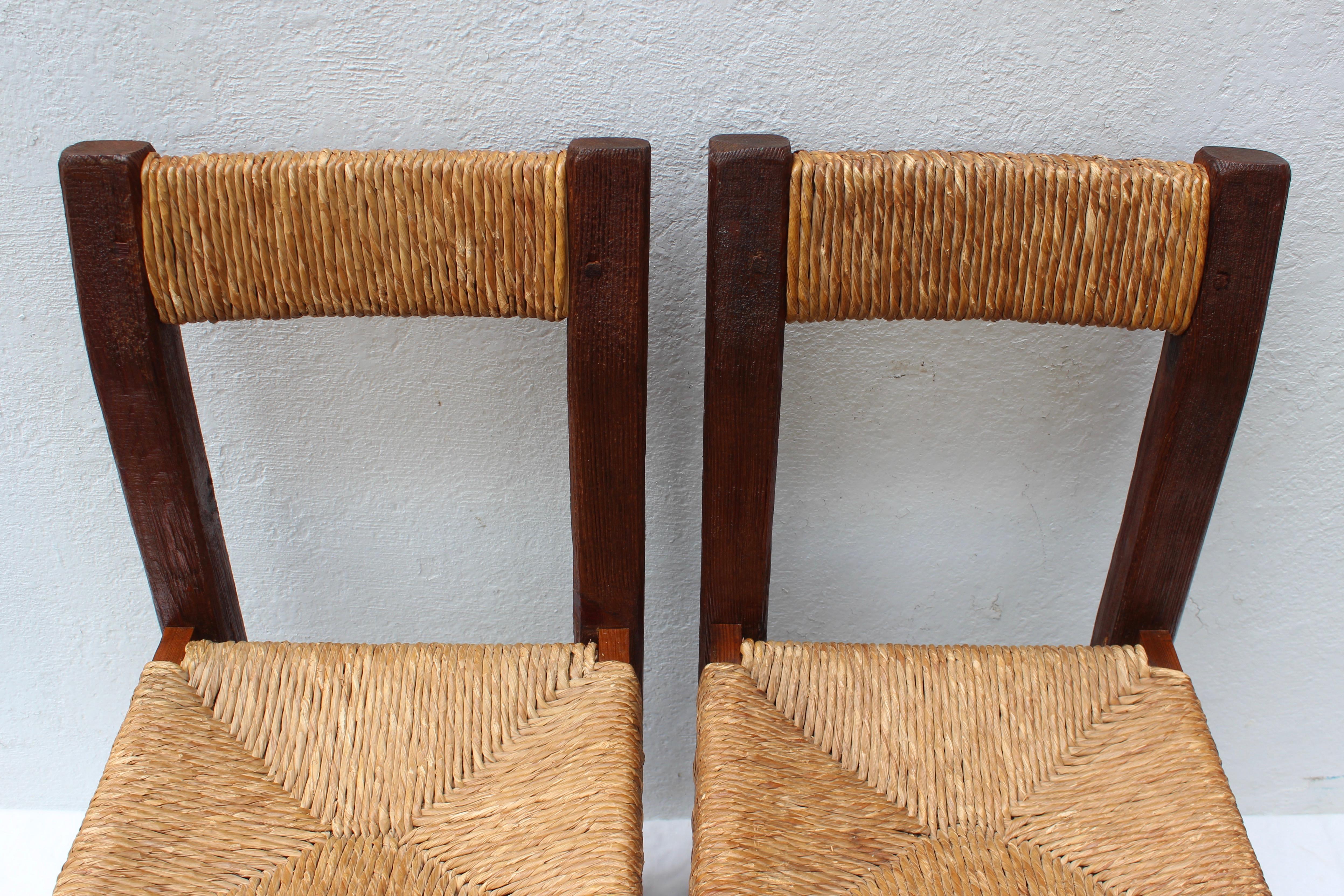 Pair of French Charlotte Perriand Style Primitive Chairs 3