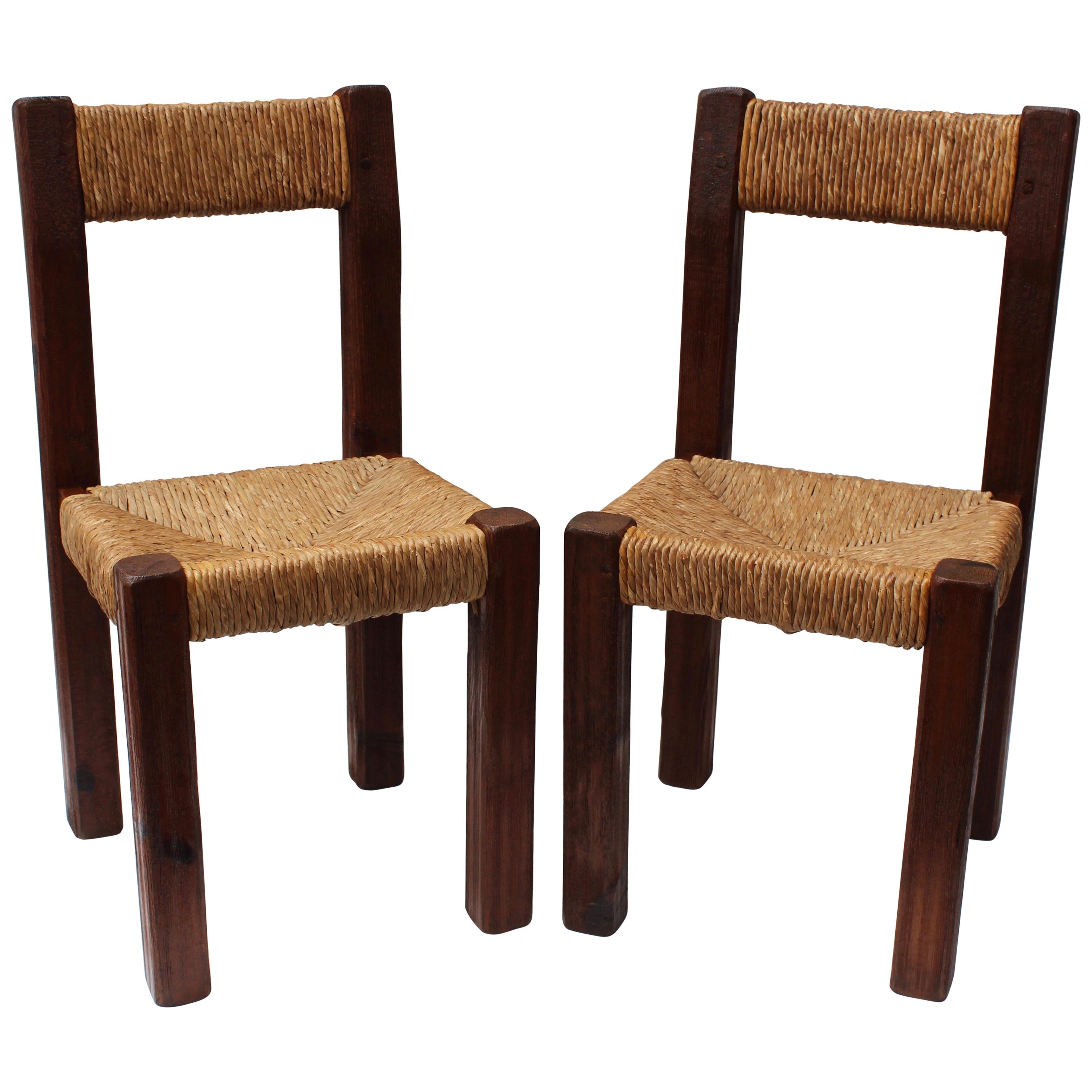 Pair of French Charlotte Perriand Style Primitive Chairs