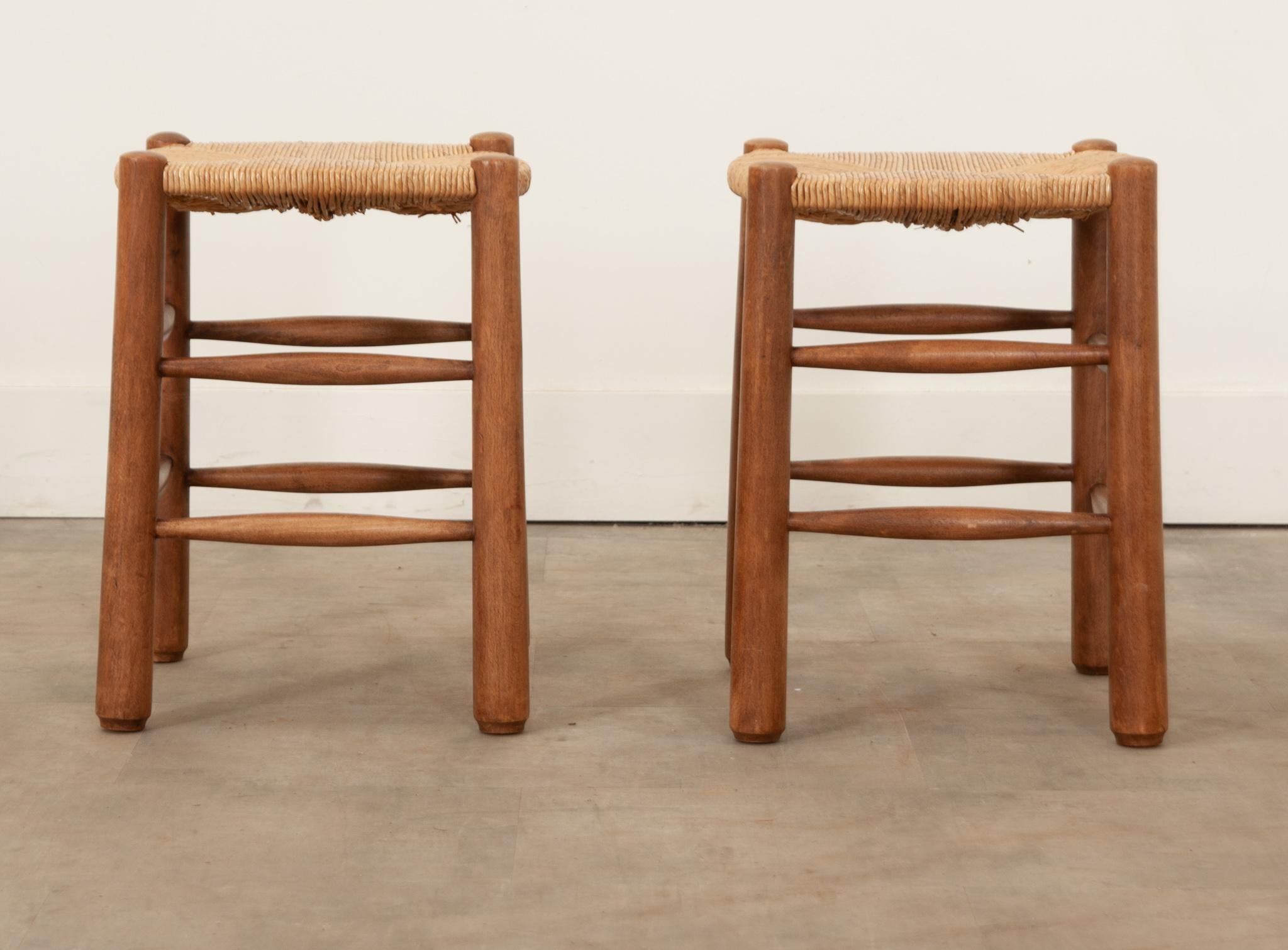 French Provincial Pair of French Charlotte Perriand Style Stools