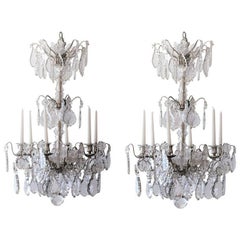 Antique Pair of French Chateau Crystal Silver Chandeliers Candles LouisXVI Estate Empire