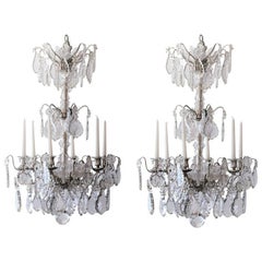 Pair of French Chateau Crystal Silver Chandeliers Candles LouisXVI Estate Empire