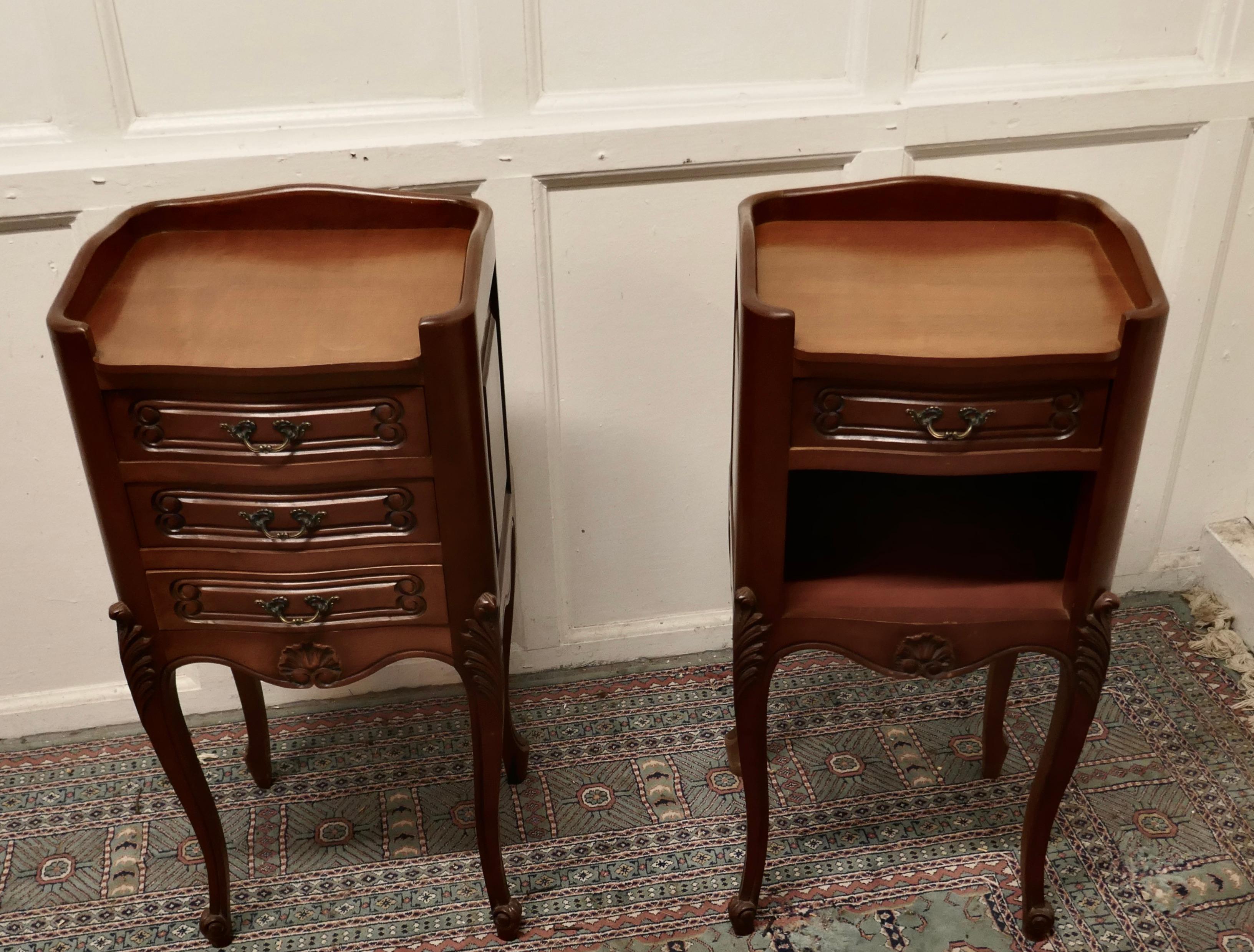 French Provincial Pair of French Cherry Wood Bedside Cabinets or Cupboards