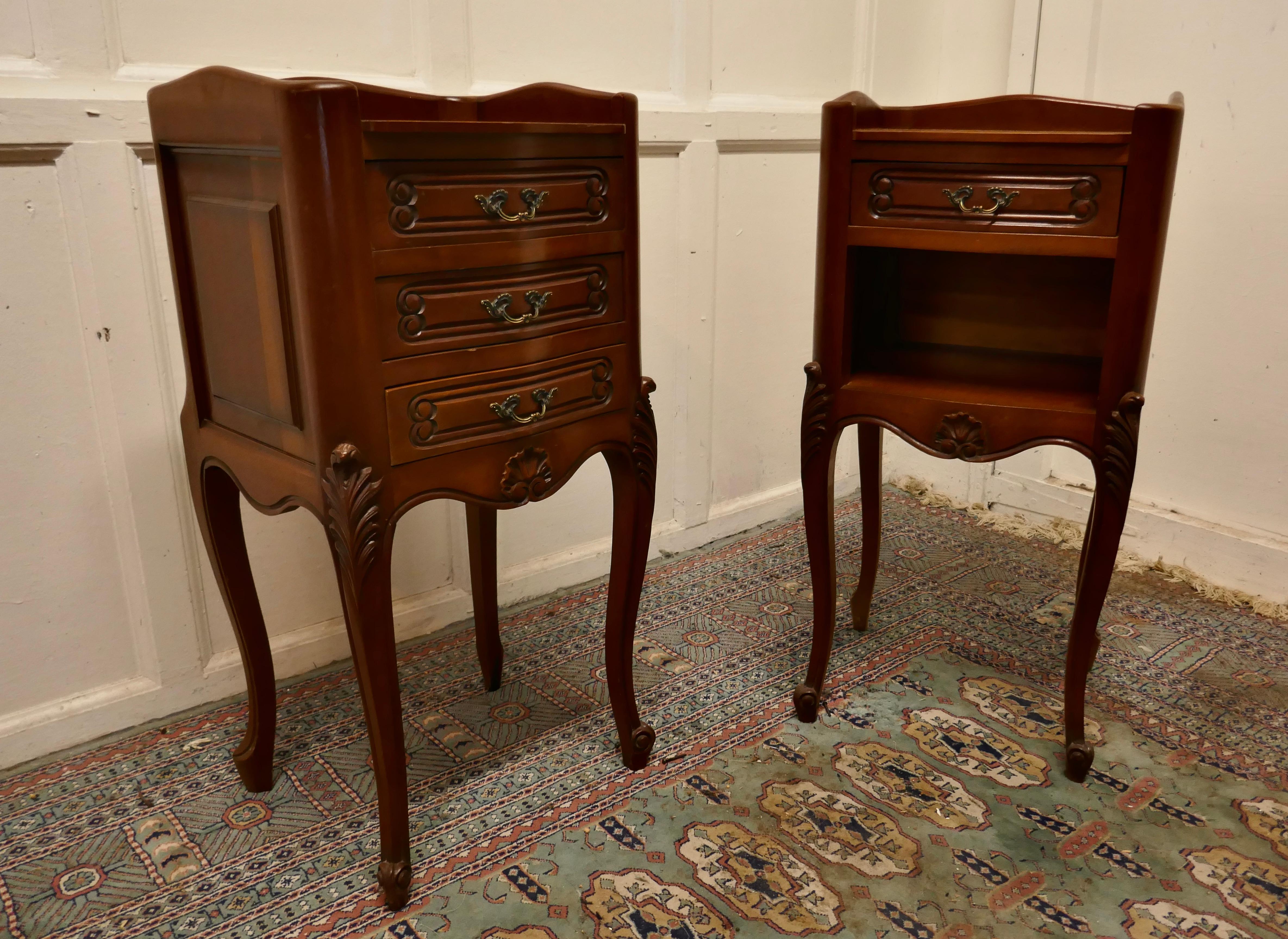 20th Century Pair of French Cherry Wood Bedside Cabinets or Cupboards