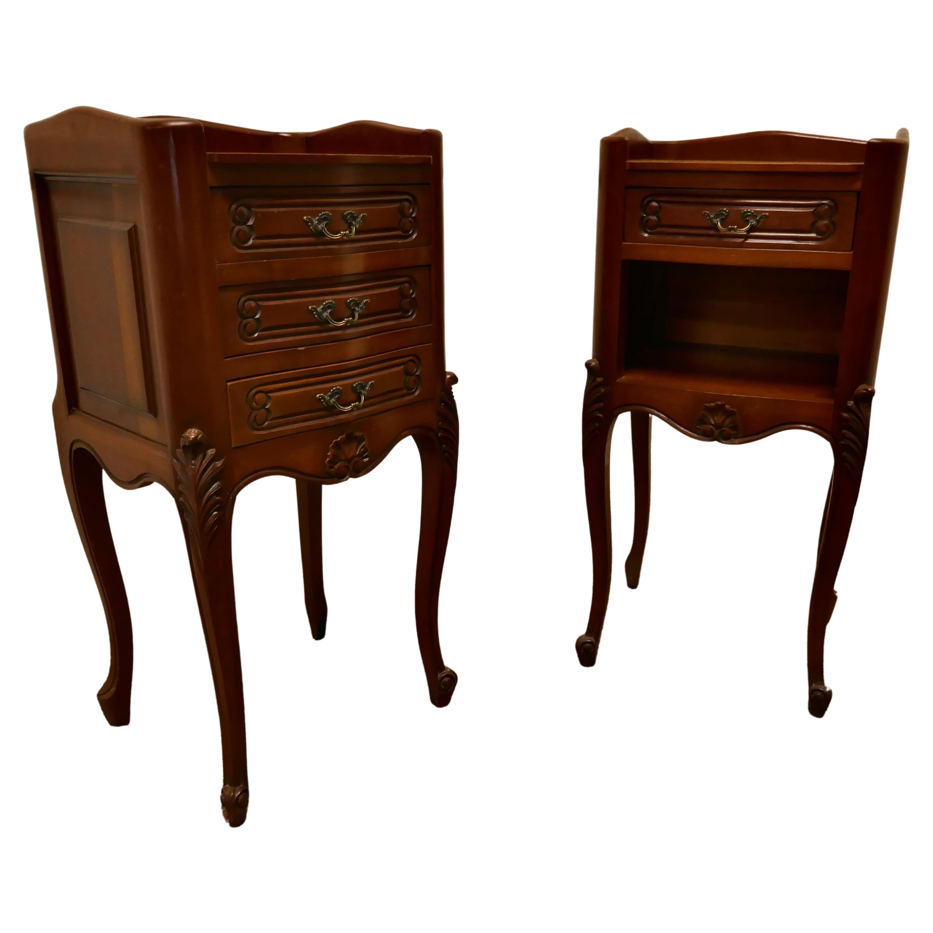 Pair of French Cherry Wood Bedside Cabinets or Cupboards