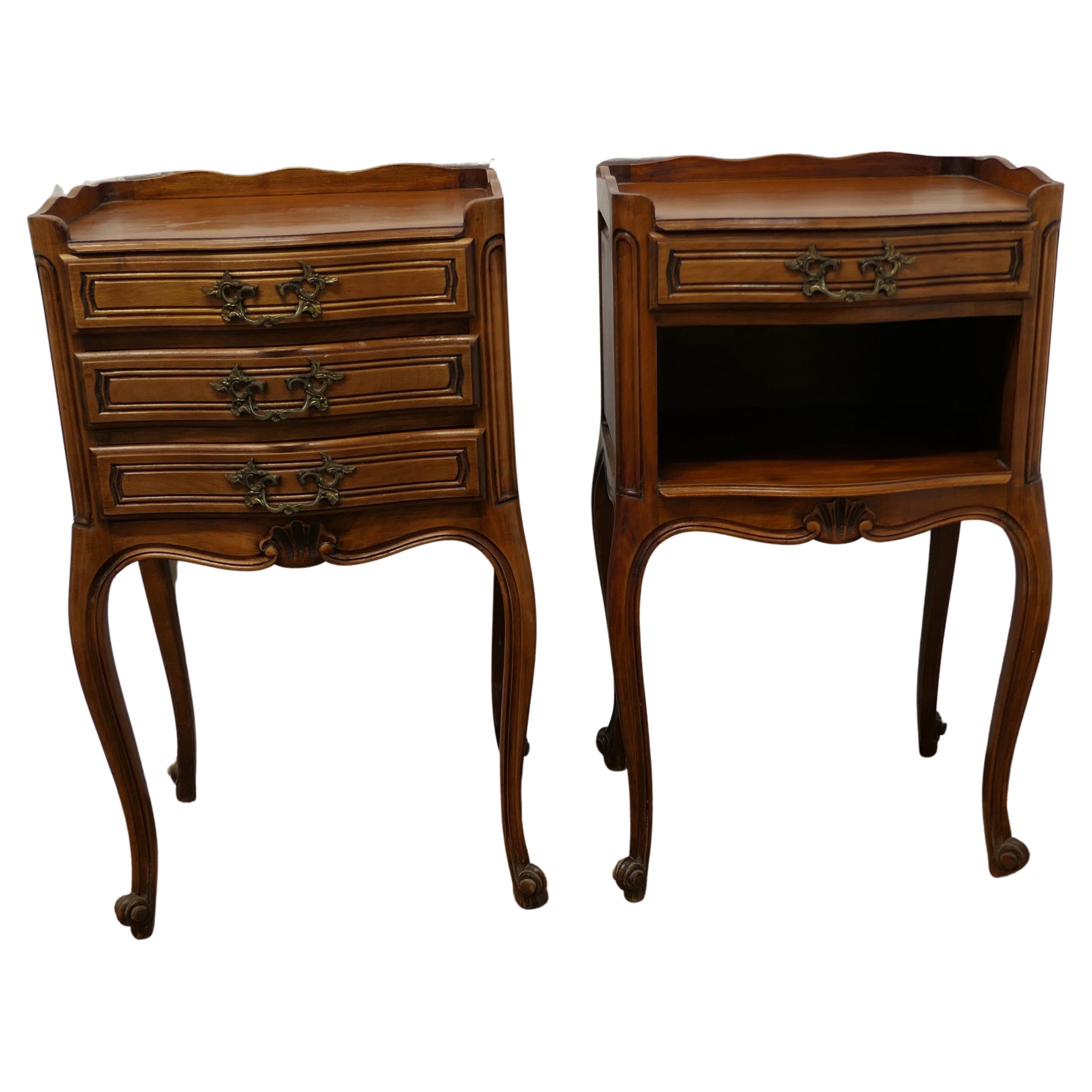 Pair of French Cherry Wood Bedside Cabinets or Cupboards