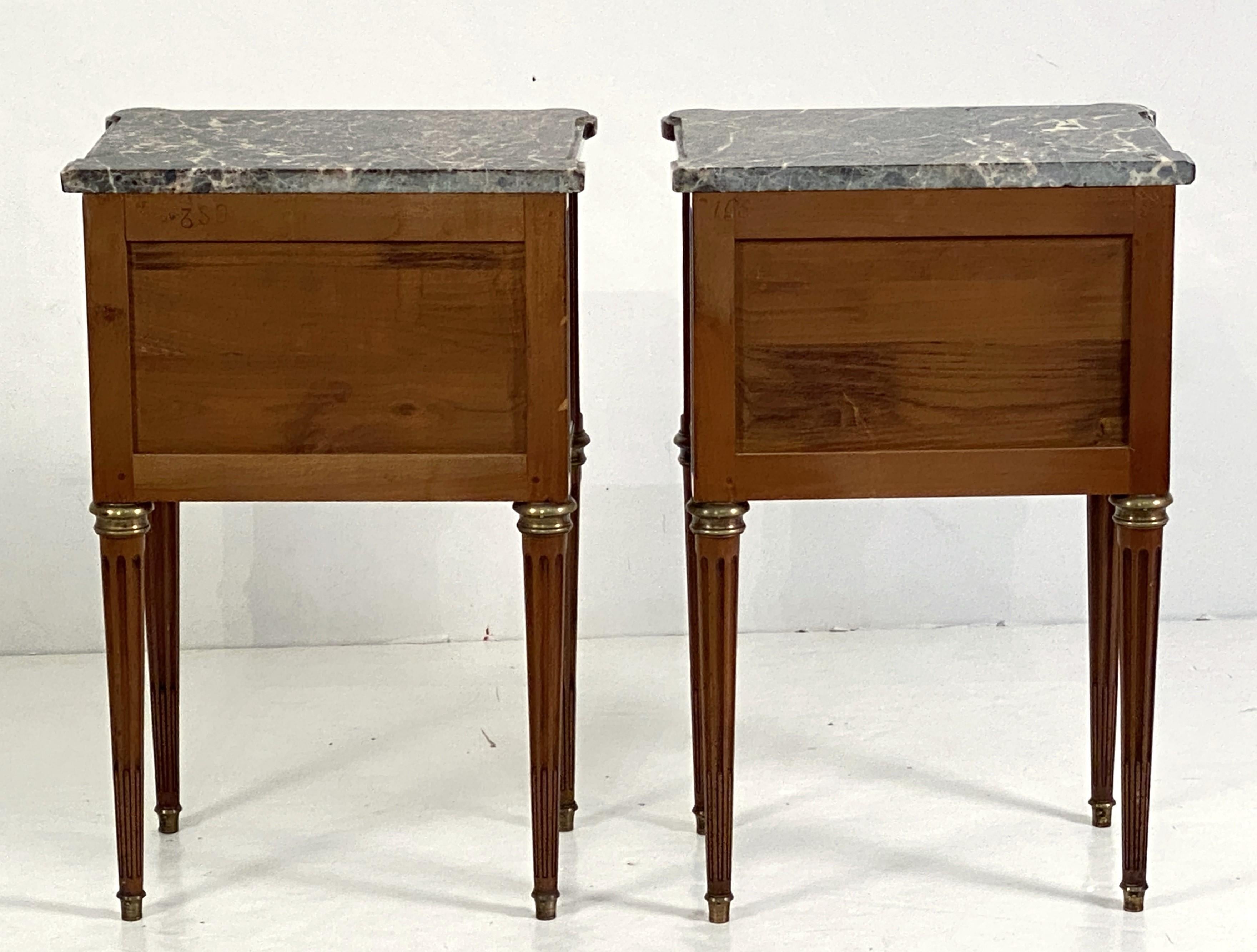 Pair of French Cherrywood Nightstands or Bedside Tables with Marble Tops For Sale 8