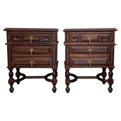 Pair of French Chestnut Bedside Nightstands with Three Drawer, Late 19th Century