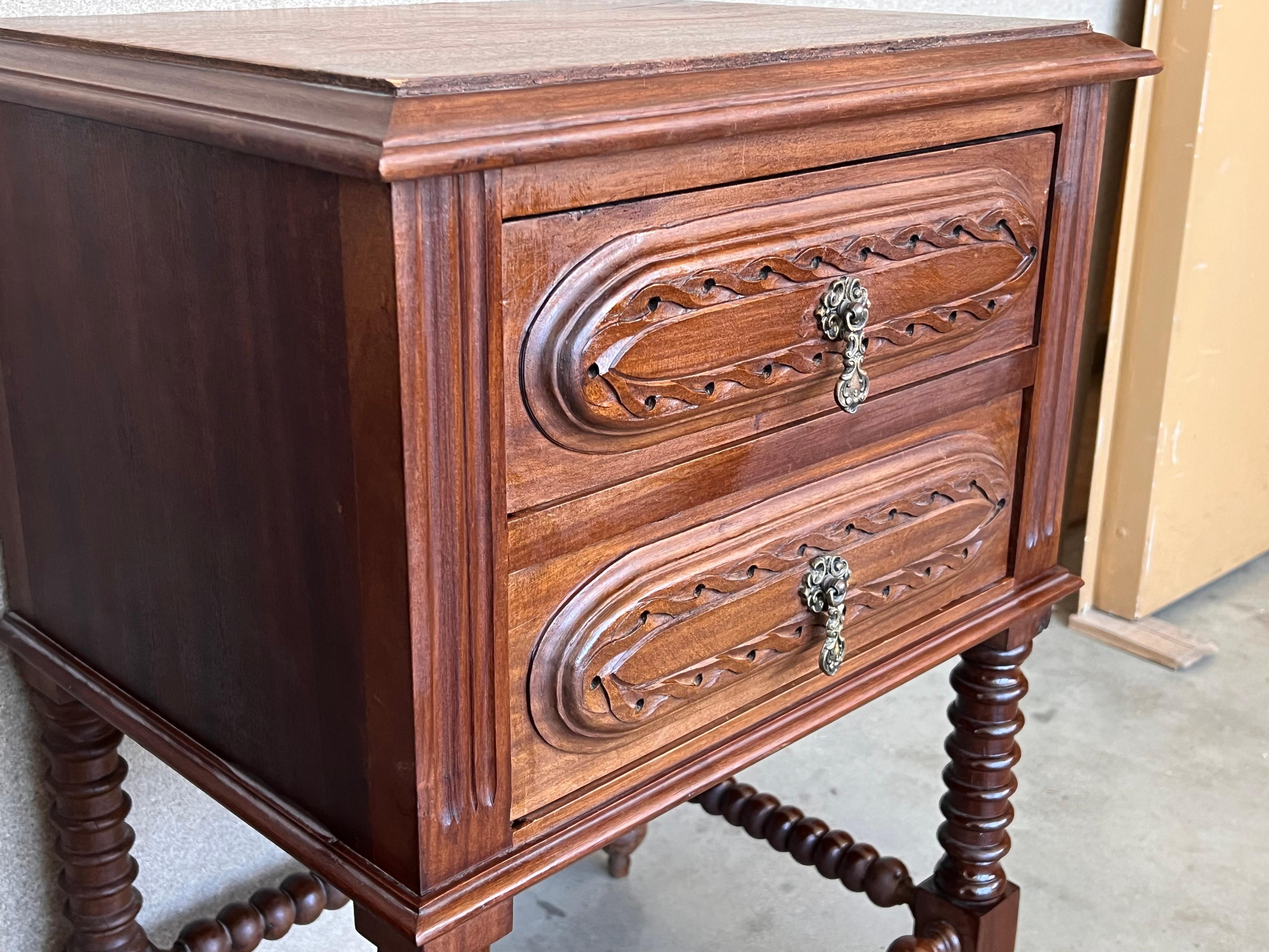 Pair of French Chestnut Bedside Nightstands with Two Drawers, Late 19th Century For Sale 6