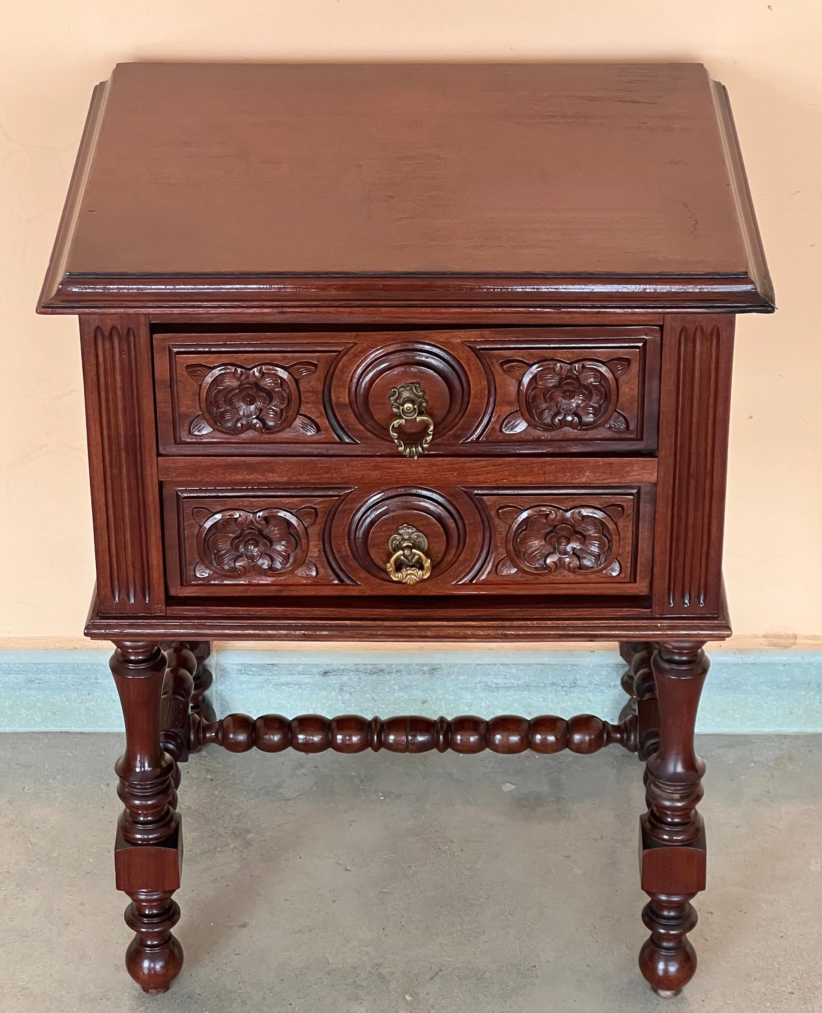 French Provincial Pair of French Chestnut Bedside Nightstands with Two Drawers, Late 19th Century For Sale