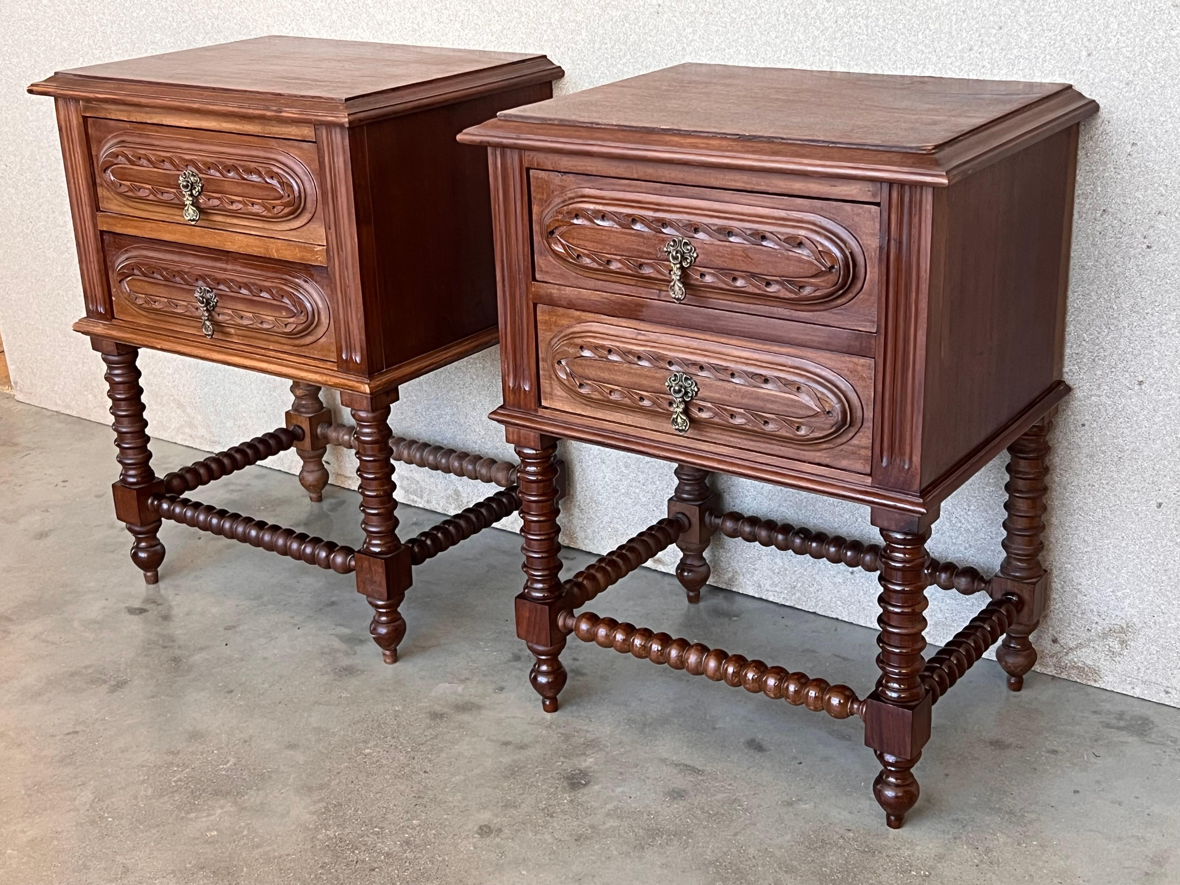 Pair of French Chestnut Bedside Nightstands with Two Drawers, Late 19th Century In Good Condition In Miami, FL