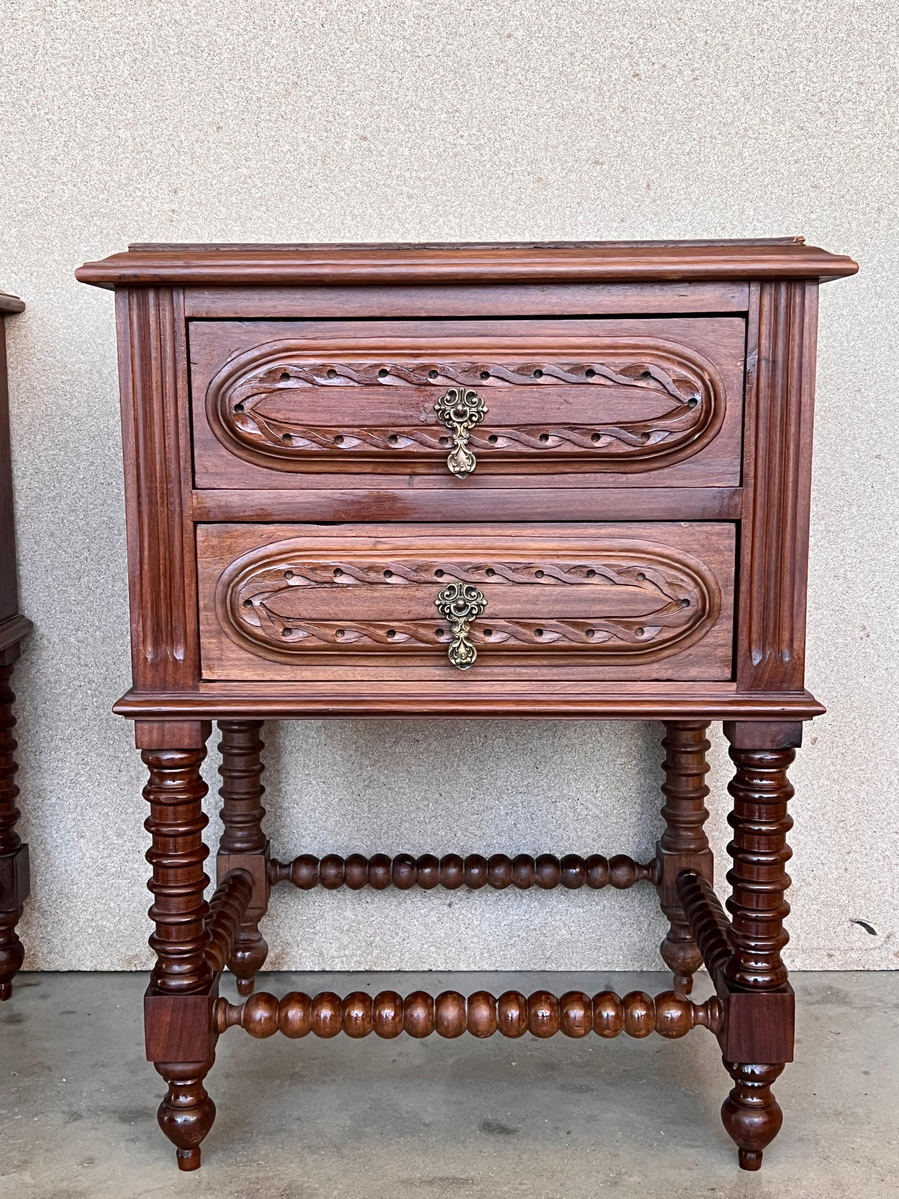 Pair of French Chestnut Bedside Nightstands with Two Drawers, Late 19th Century 1