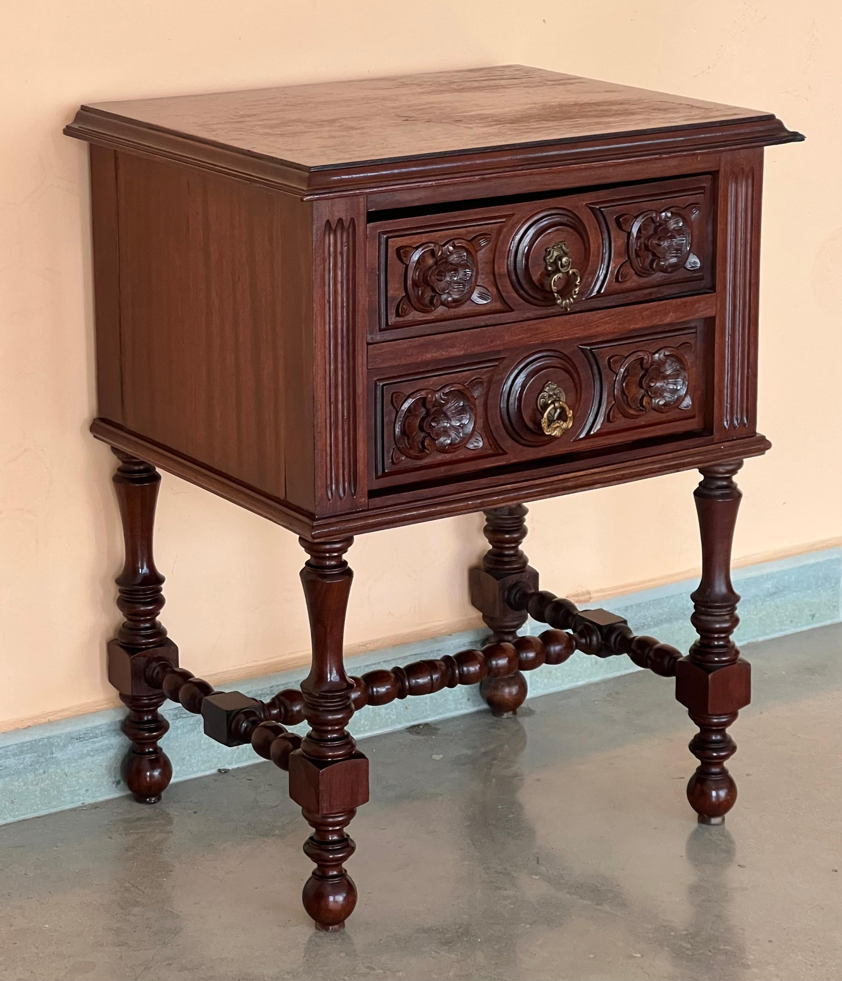 Pair of French Chestnut Bedside Nightstands with Two Drawers, Late 19th Century 2