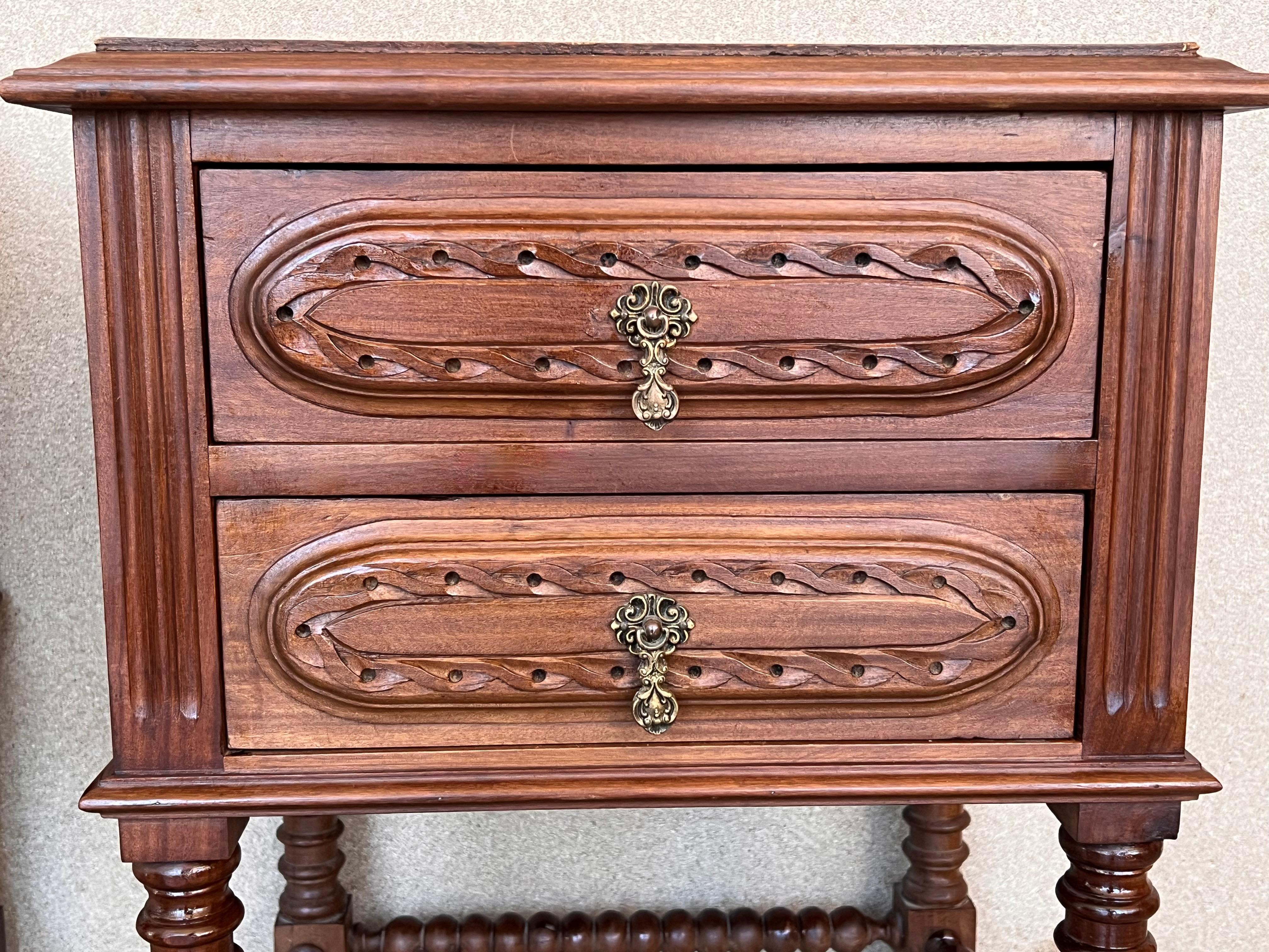 Pair of French Chestnut Bedside Nightstands with Two Drawers, Late 19th Century For Sale 5